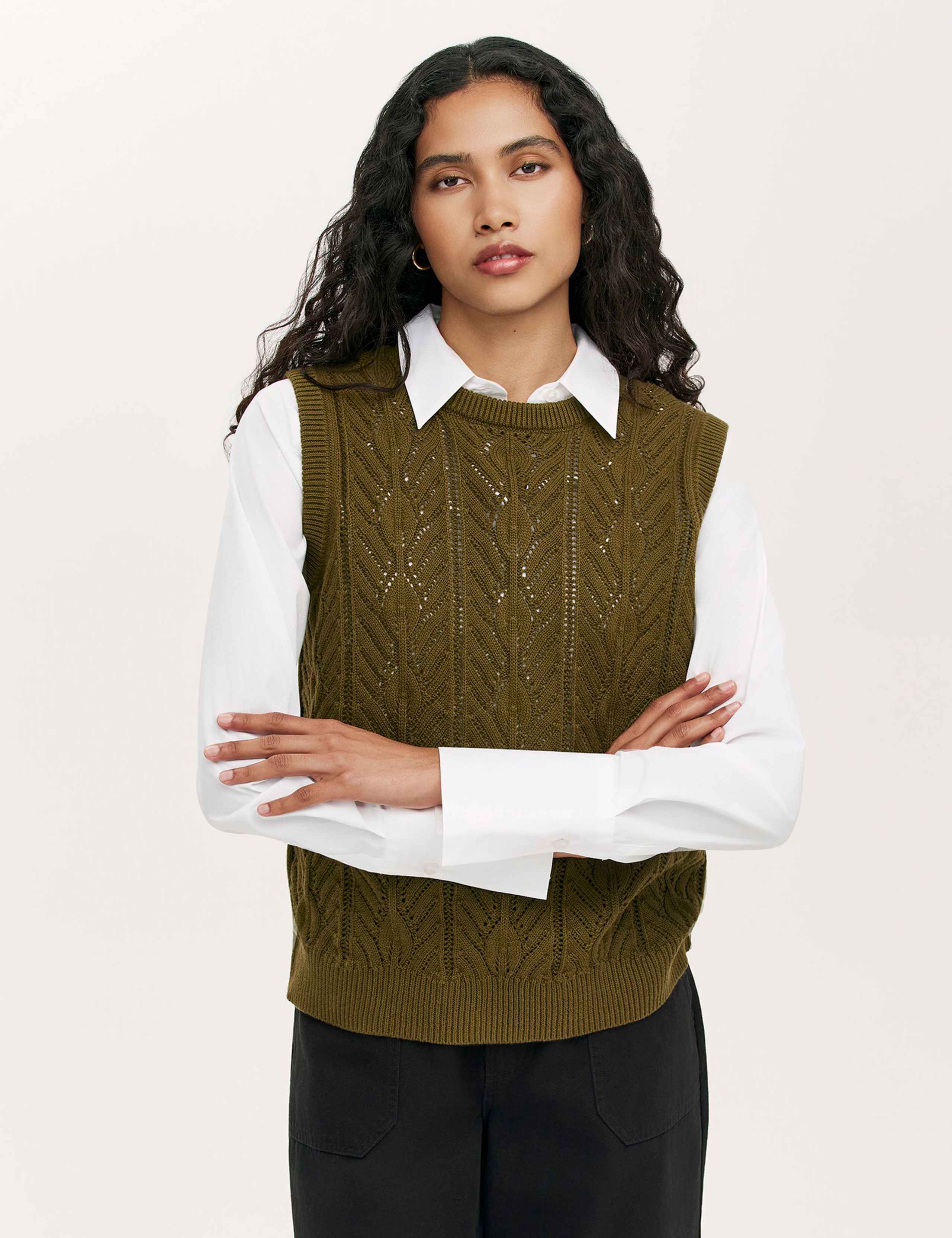 Pure Cotton Crew Neck Knitted Vest