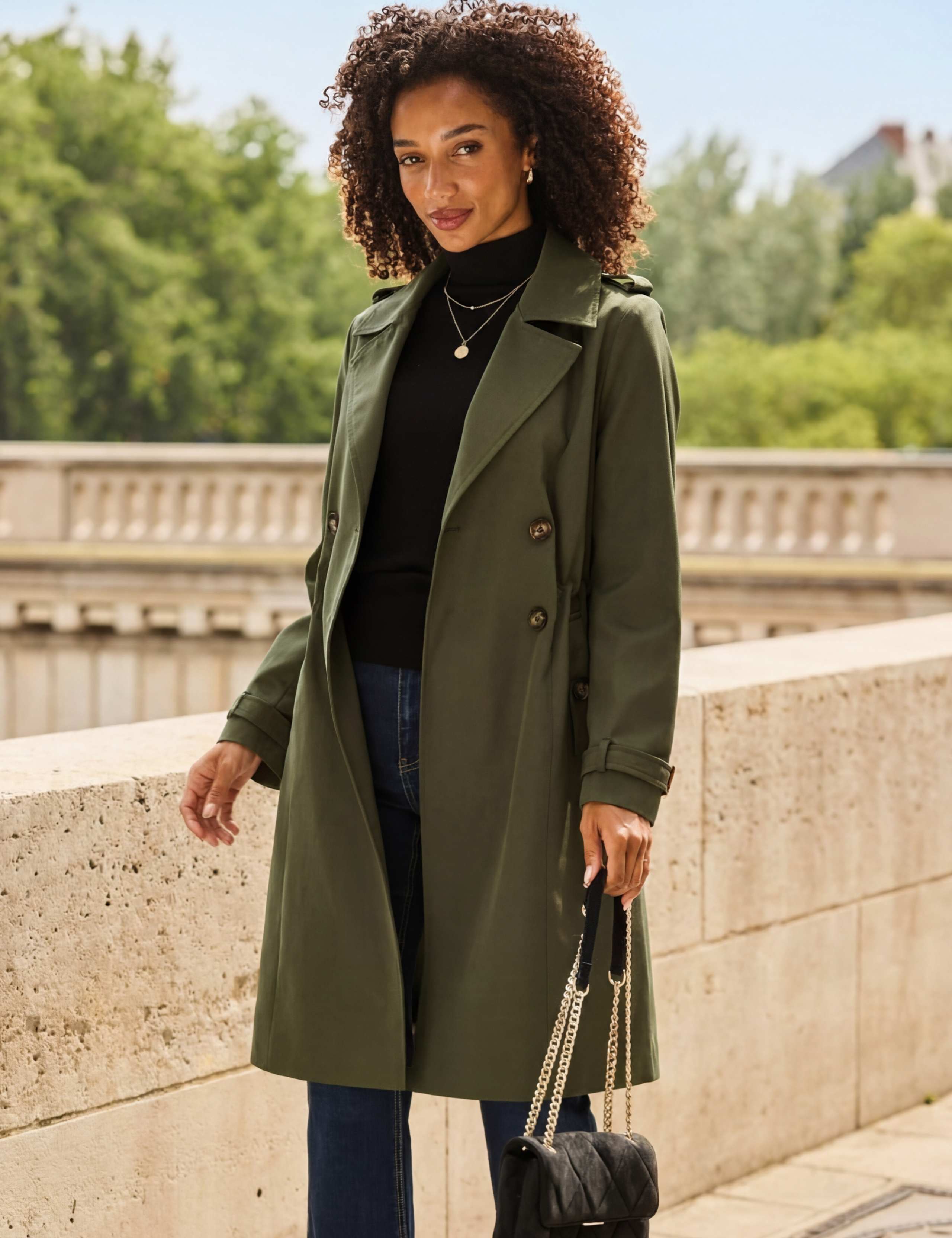 Cinched Waist Double Breasted Trench Coat