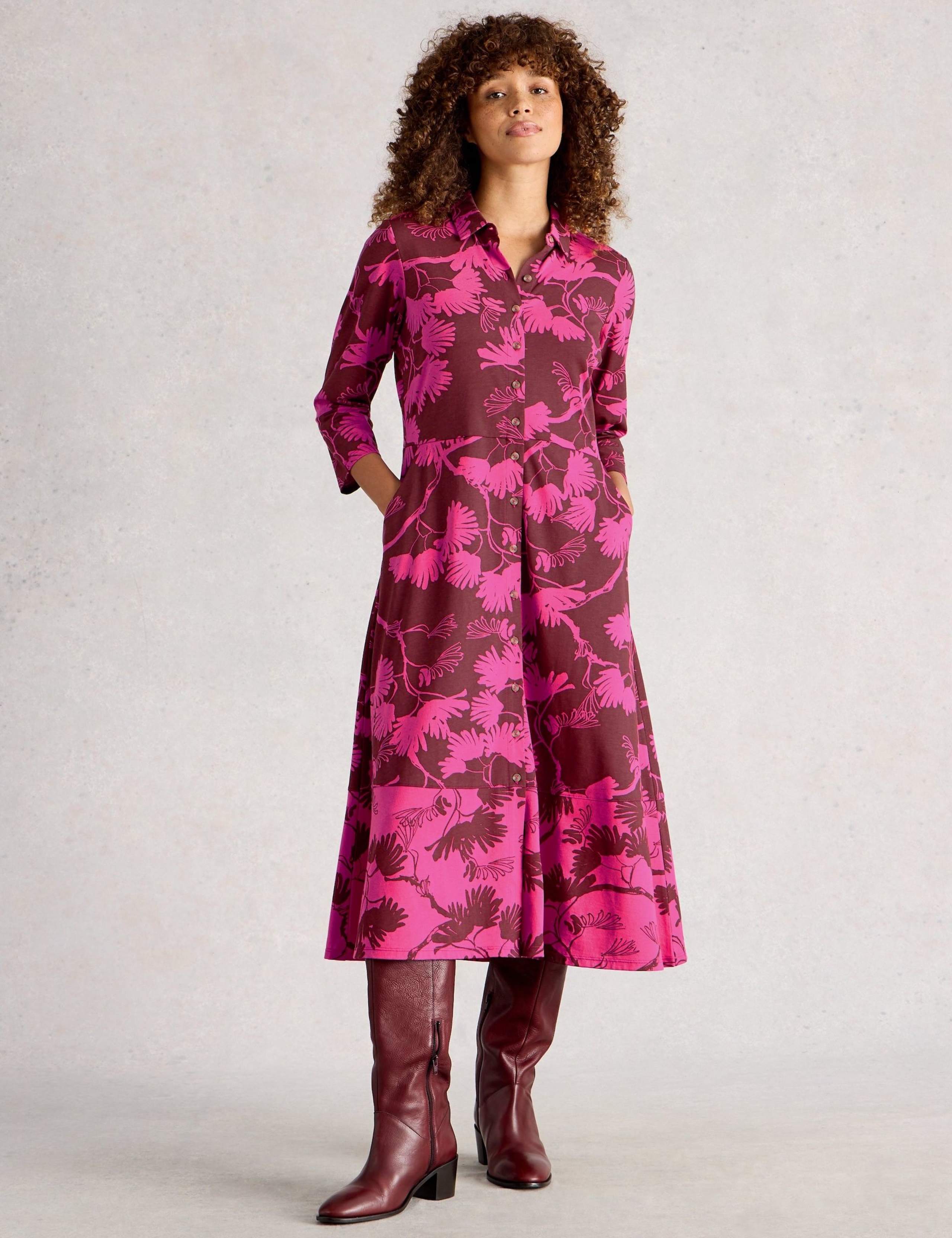 Printed Cotton Blend Shirt Dress