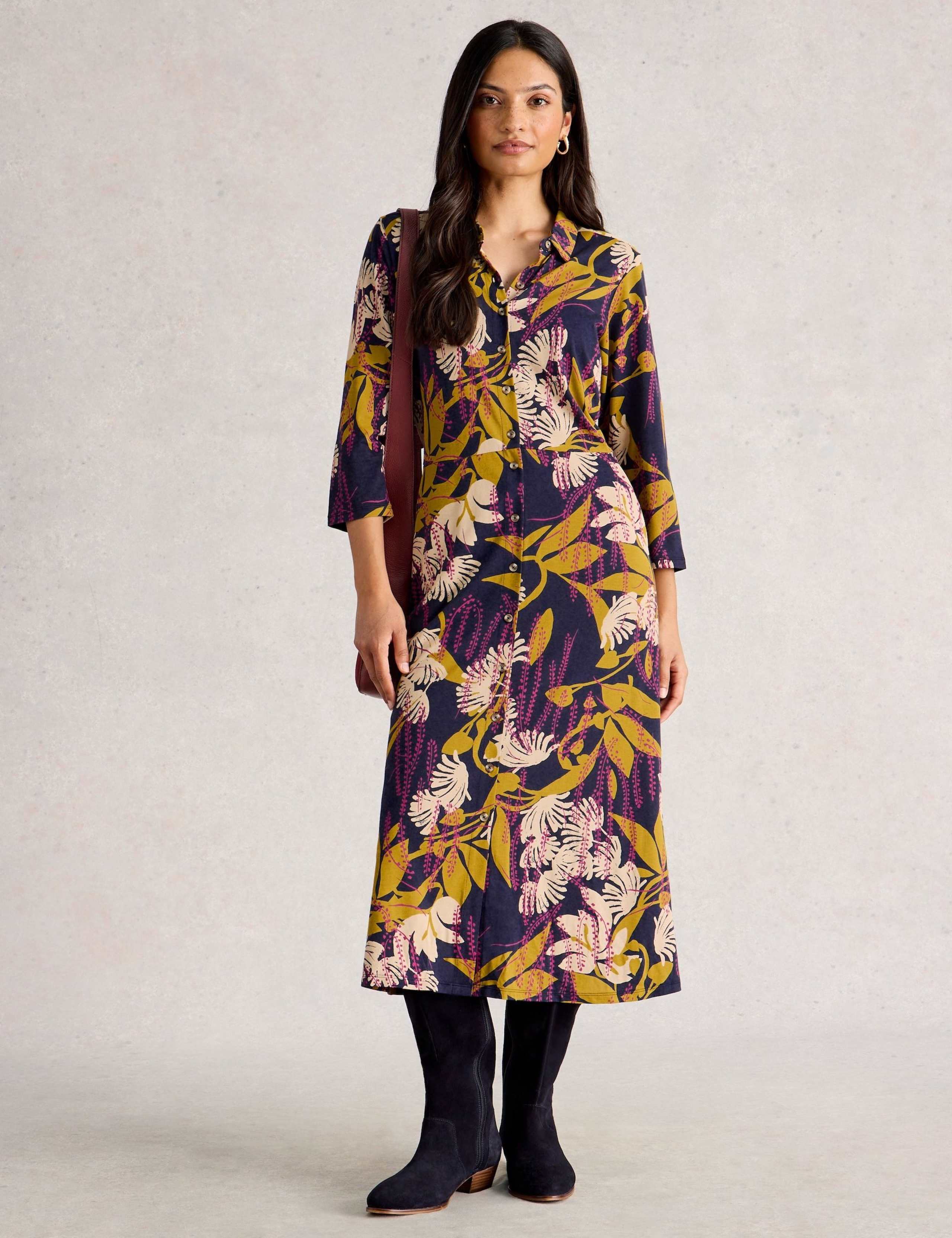 Printed Cotton Blend Shirt Dress