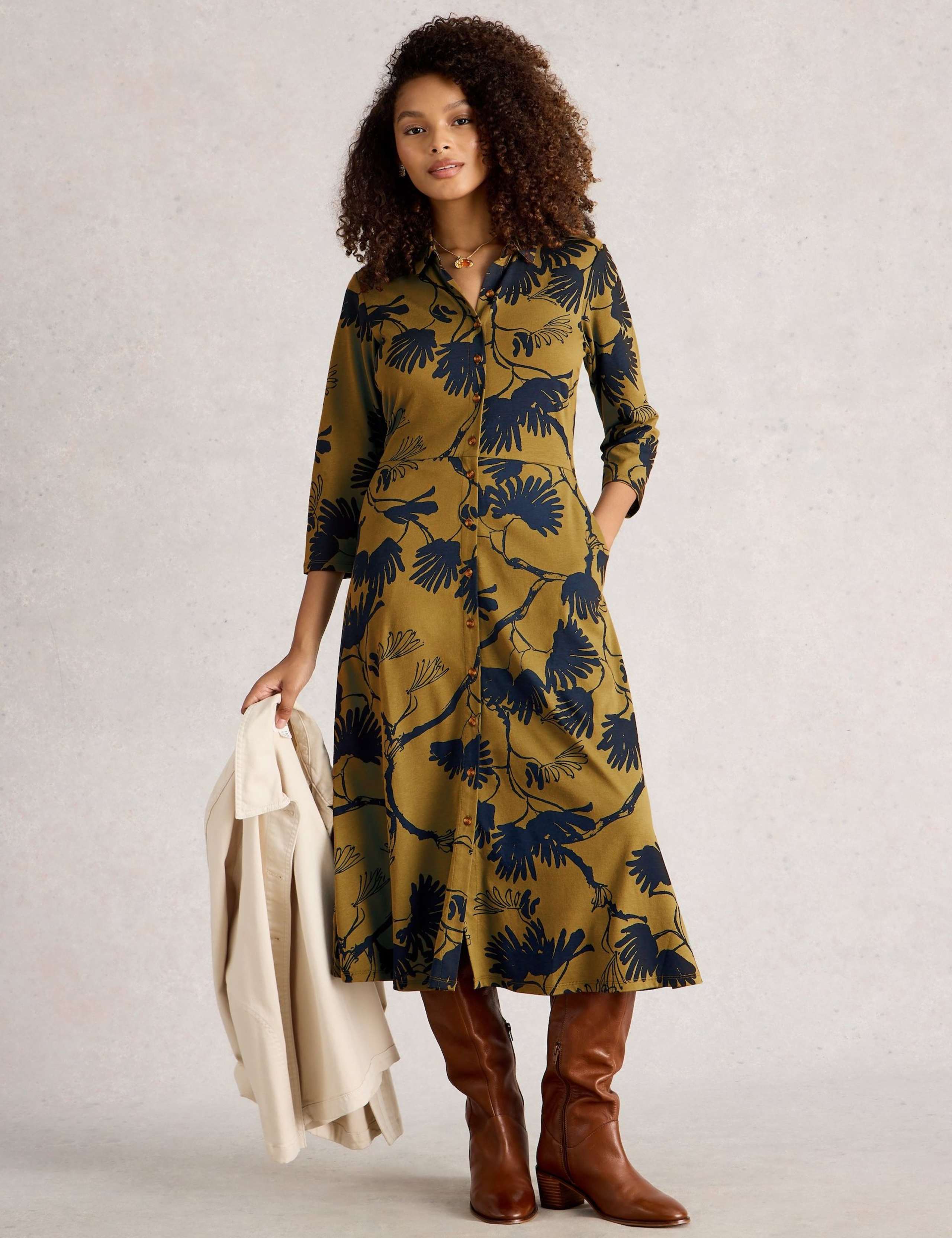 Printed Cotton Blend Shirt Dress