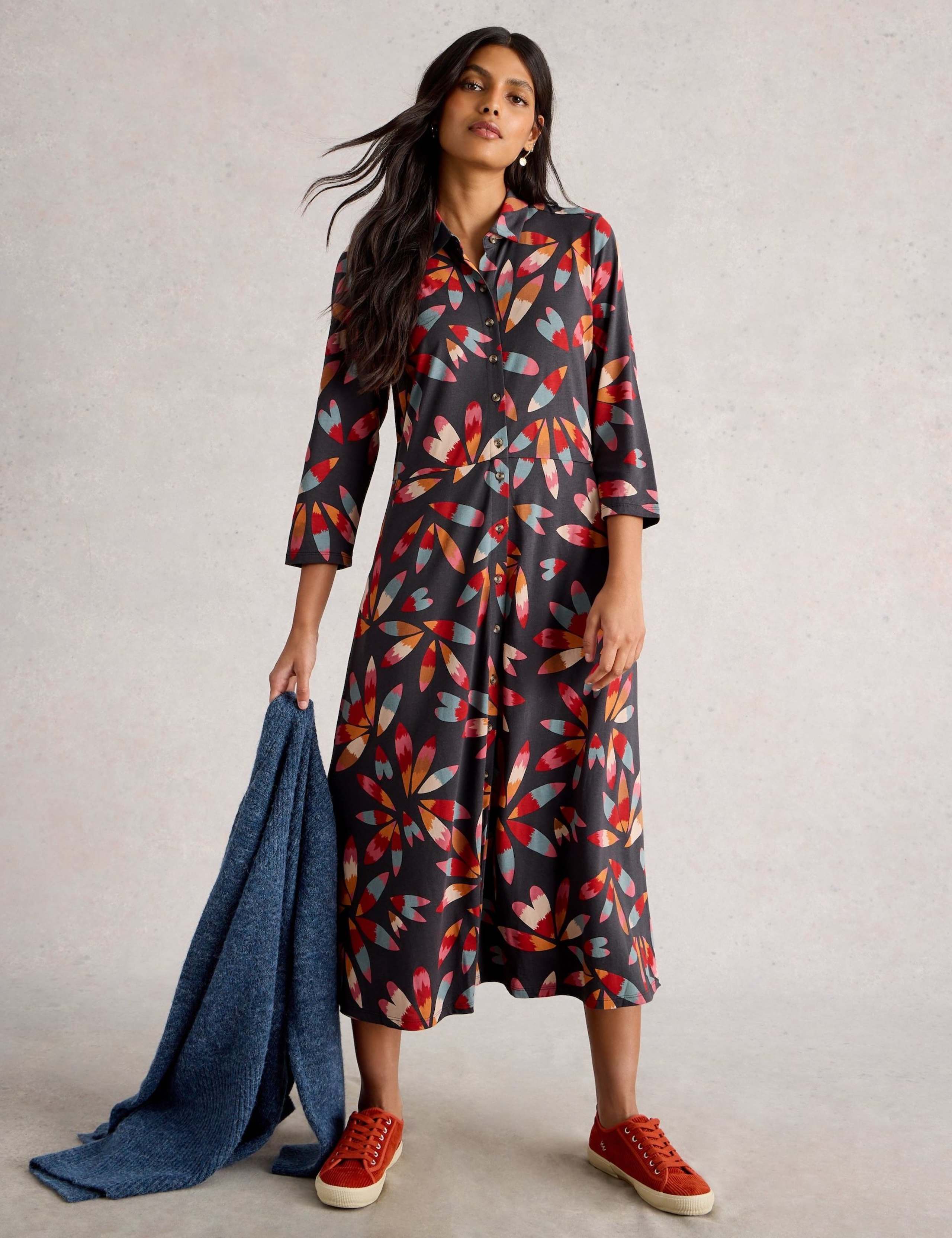 Printed Cotton Blend Shirt Dress