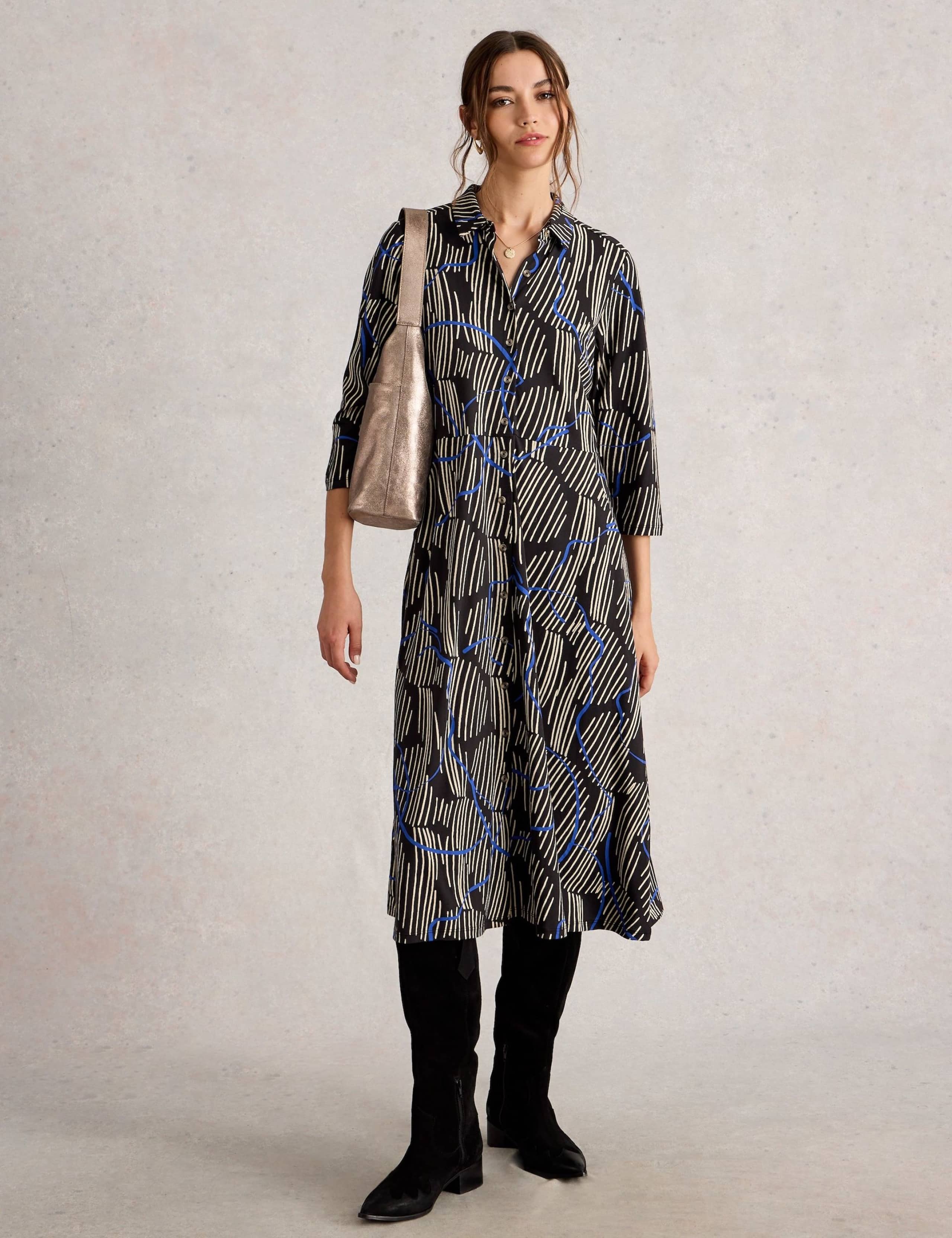 Printed Cotton Blend Shirt Dress