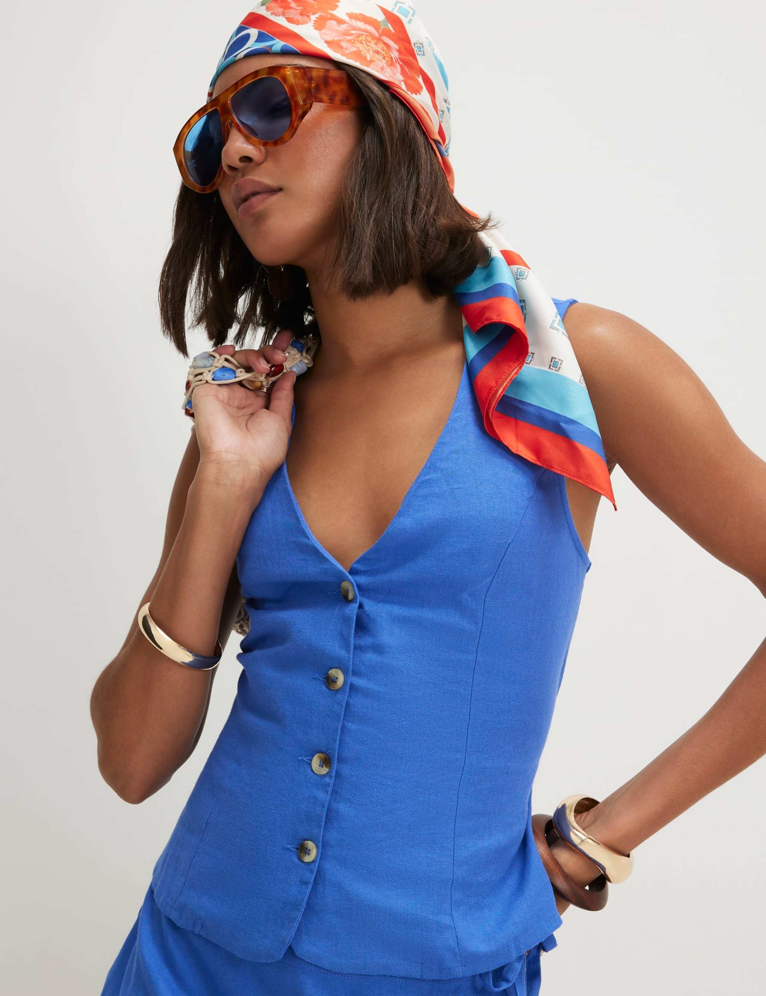 Linen Rich V-Neck Button Through Waistcoat