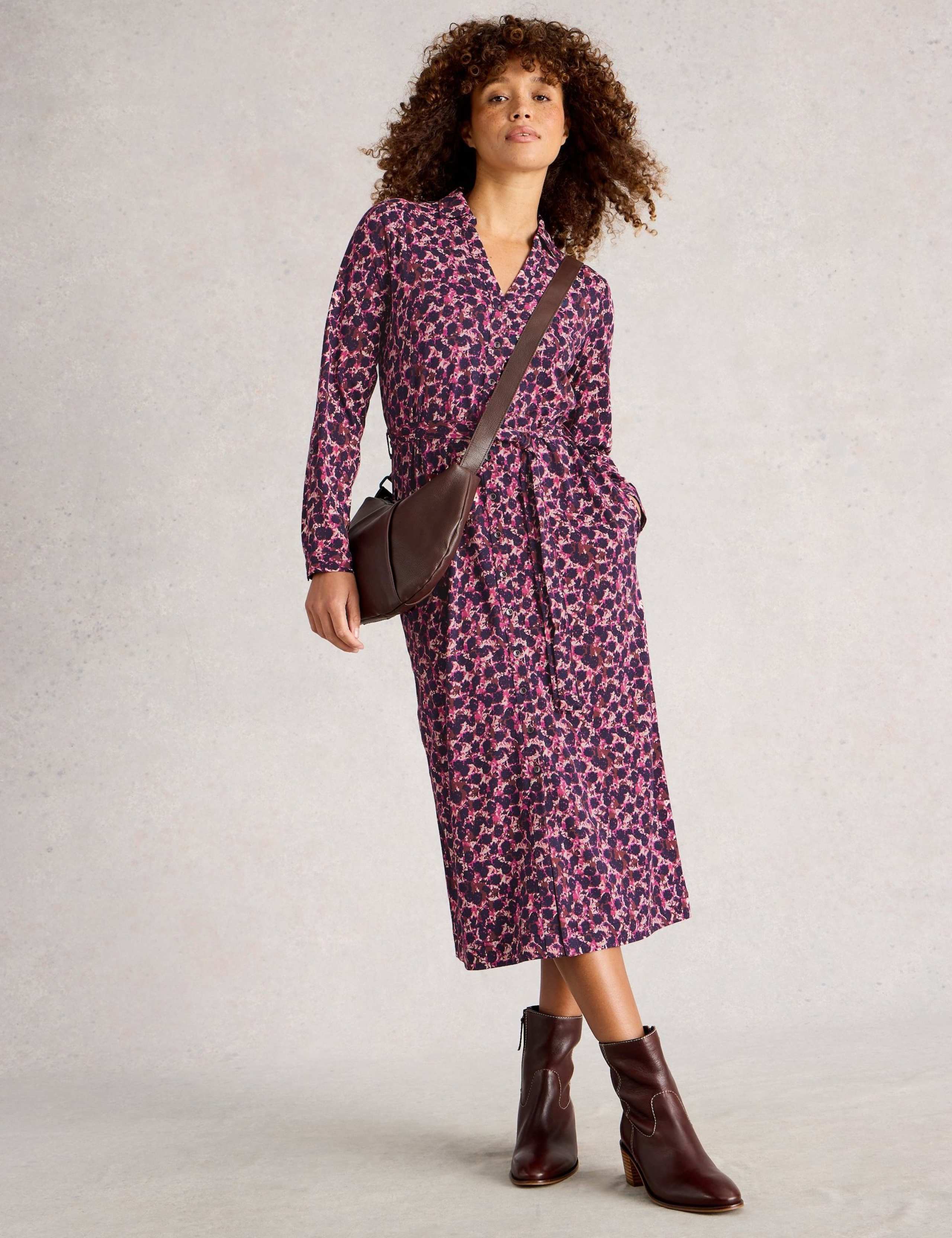 Jersey Printed Belted Midi Shirt Dress