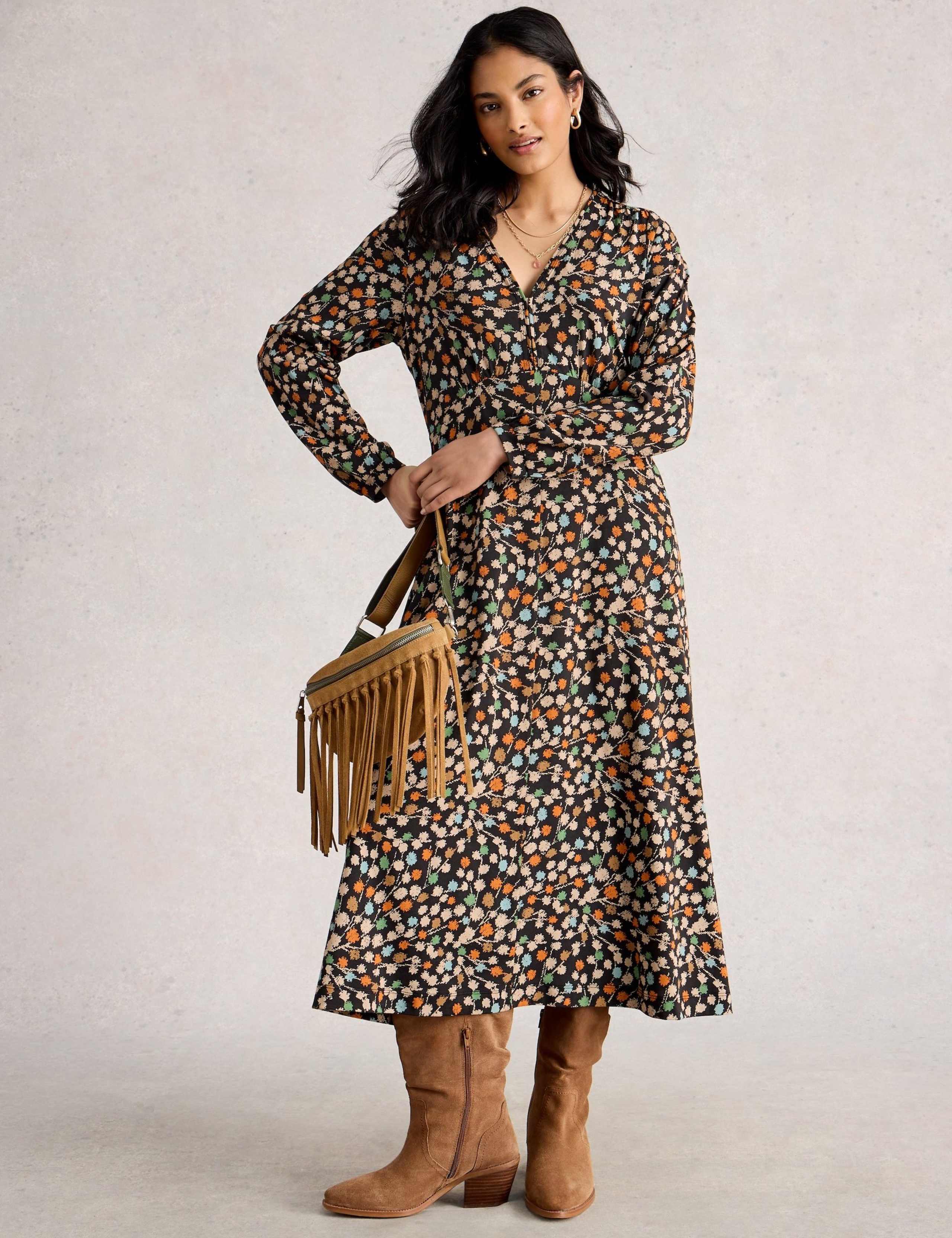 Jersey Printed V-Neck Midi Dress