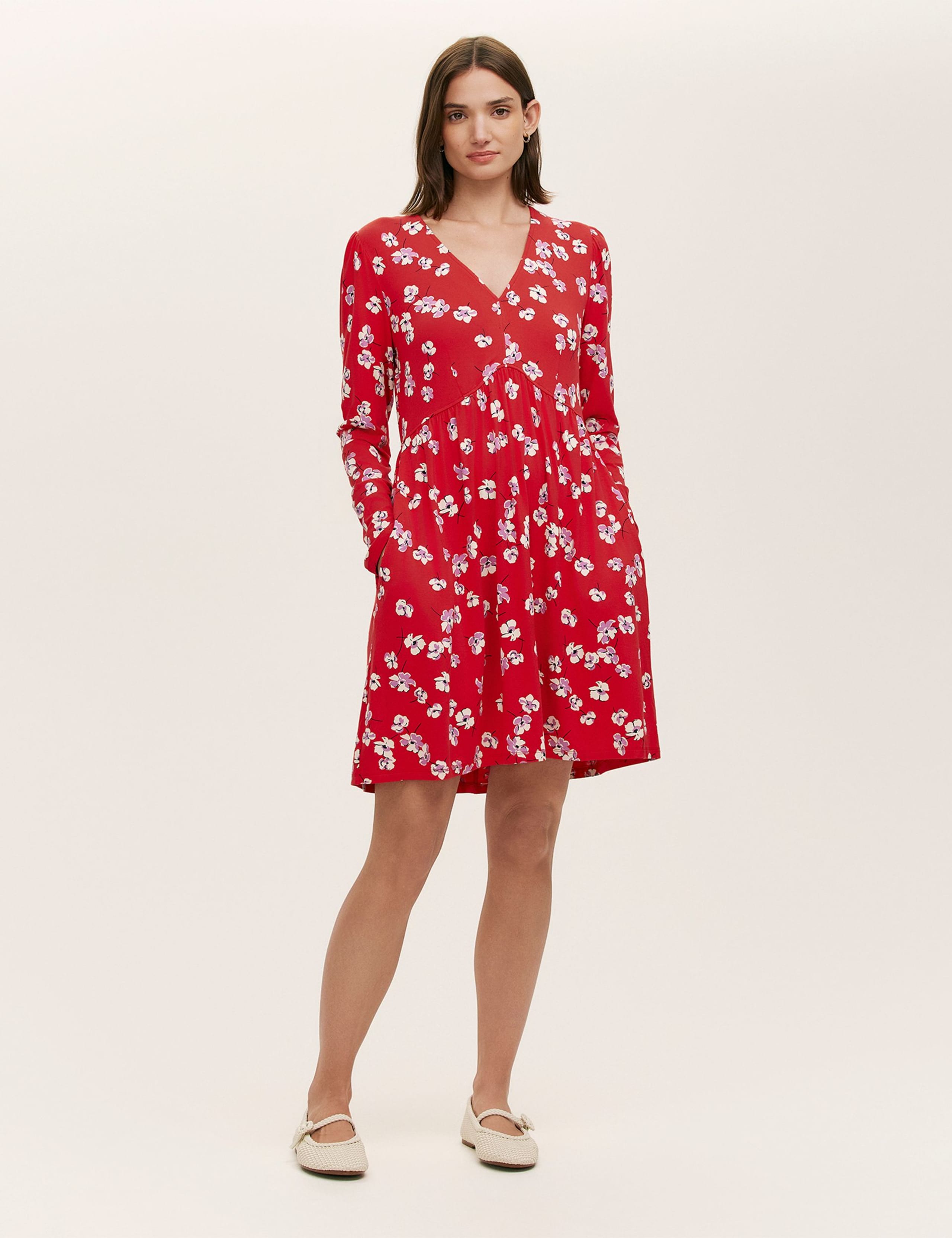 Jersey Floral V-Neck Mini Tea Dress