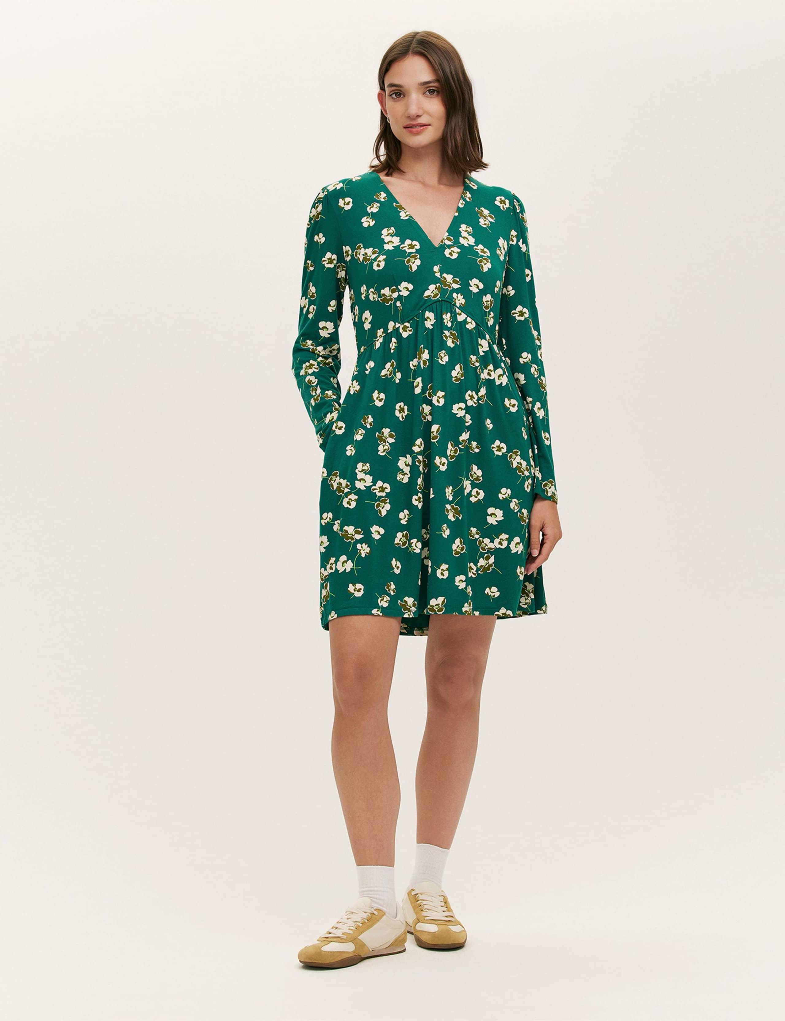 Jersey Floral V-Neck Mini Tea Dress
