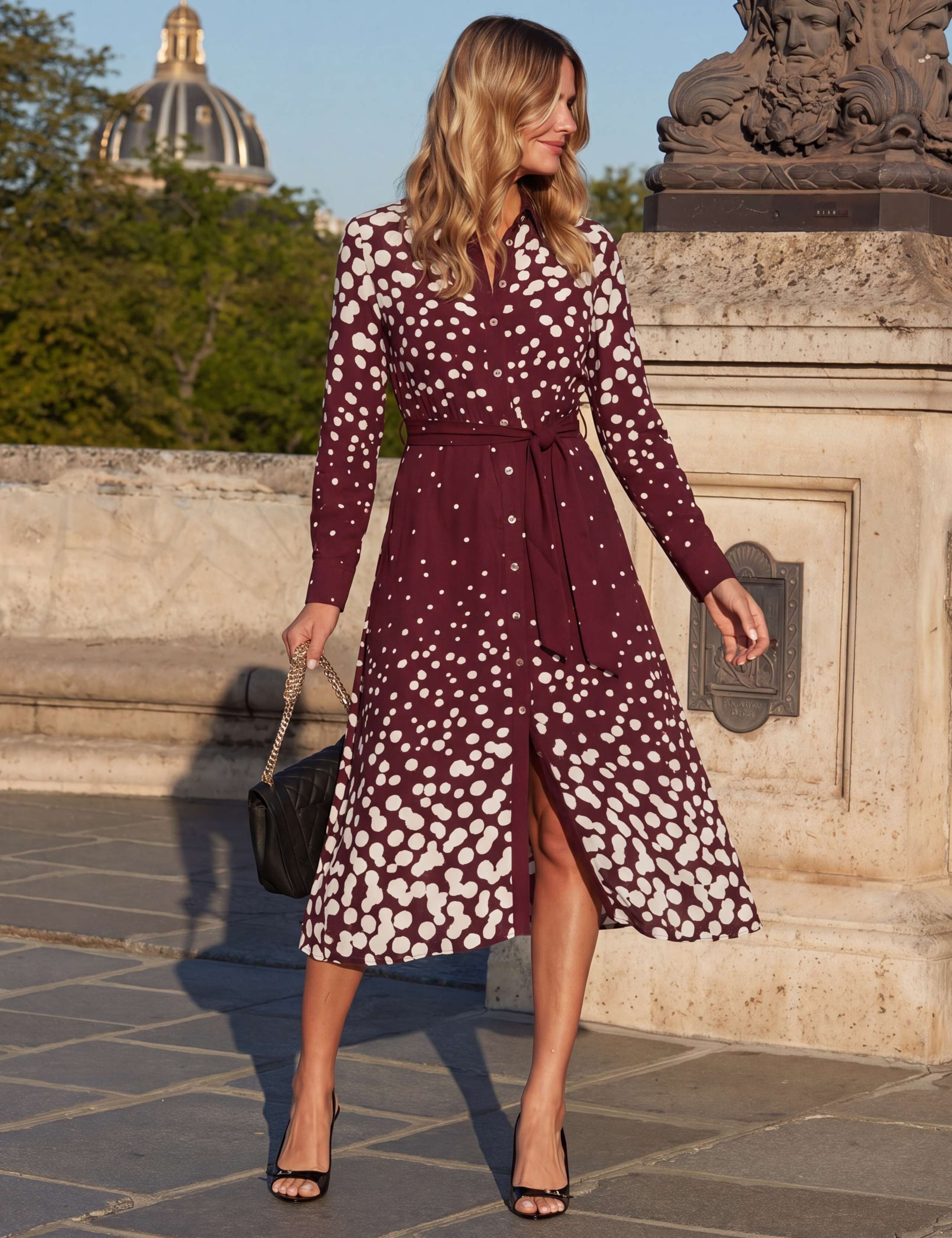 Geometric Spot Print Midi Shirt Dress