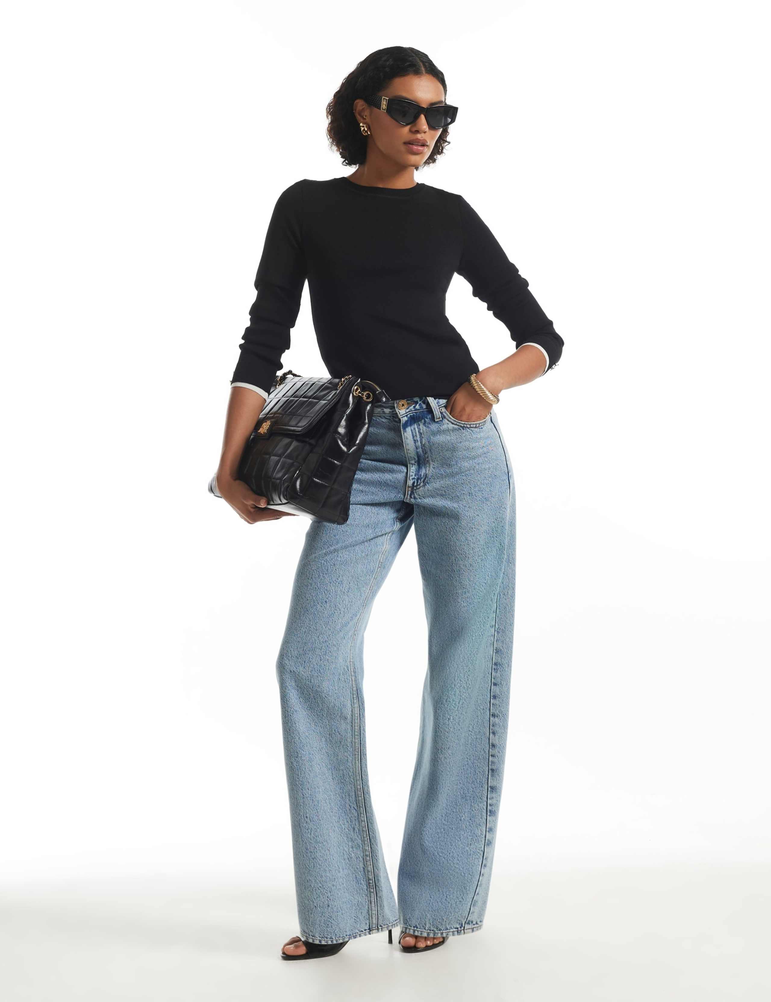 Rib Knit Layered Trim Top