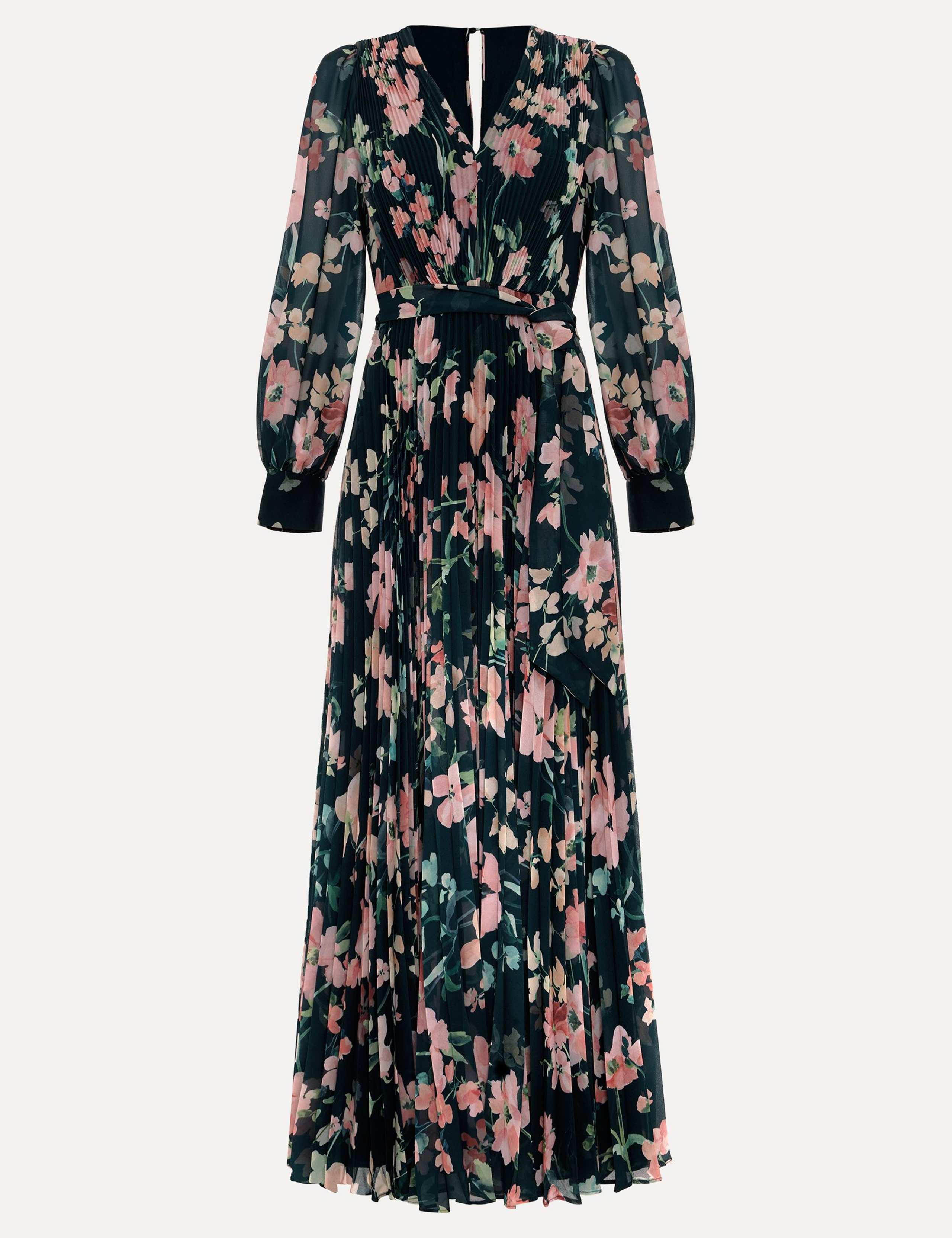 Floral V-Neck Pleated Maxi Tea Dress