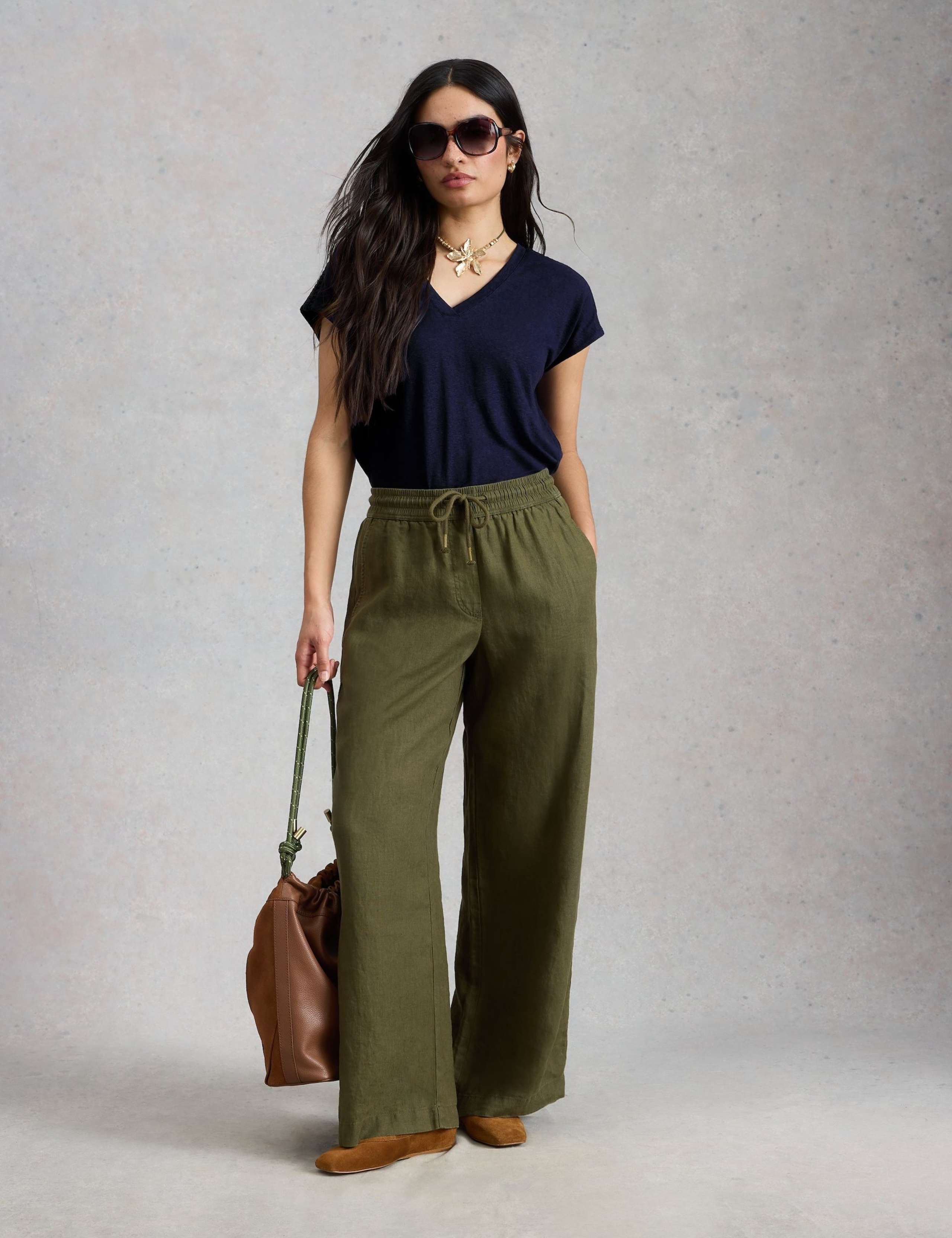 Linen Blend Lace Trim T-Shirt