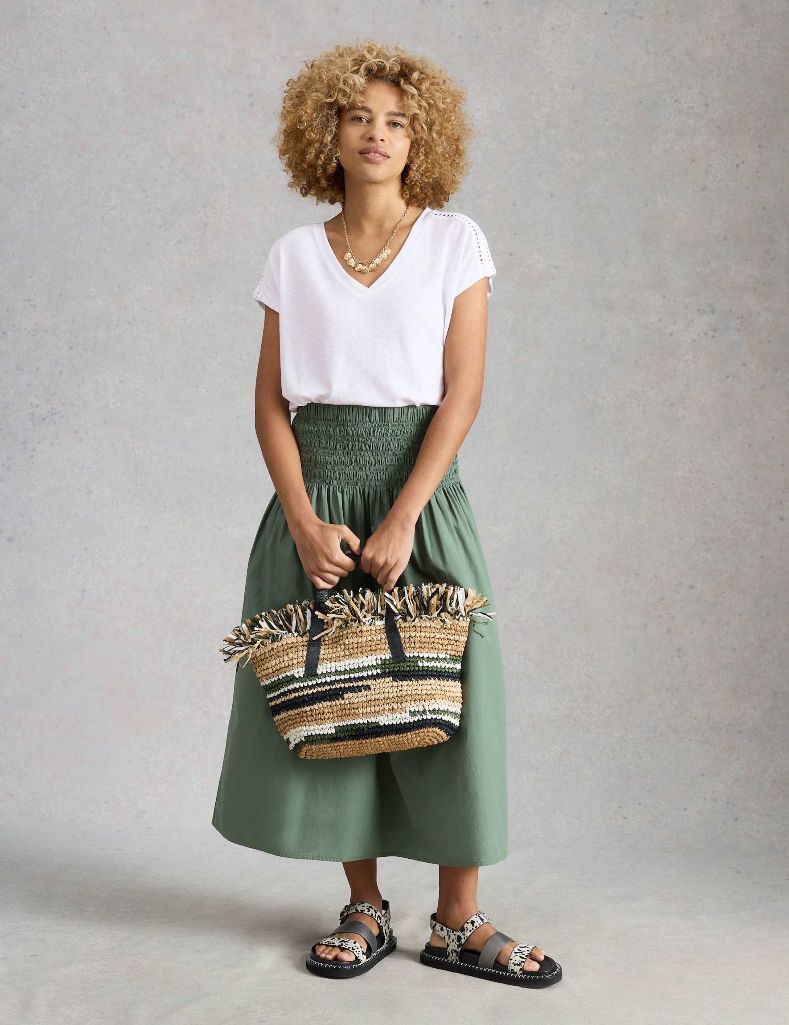 Linen Blend Lace Trim T-Shirt