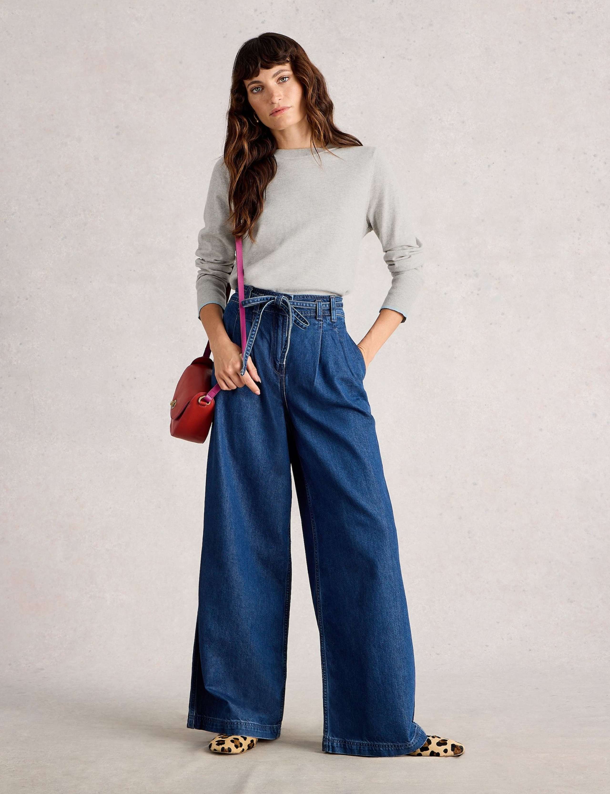 Merino Wool Blend Tipped Crew Neck Jumper