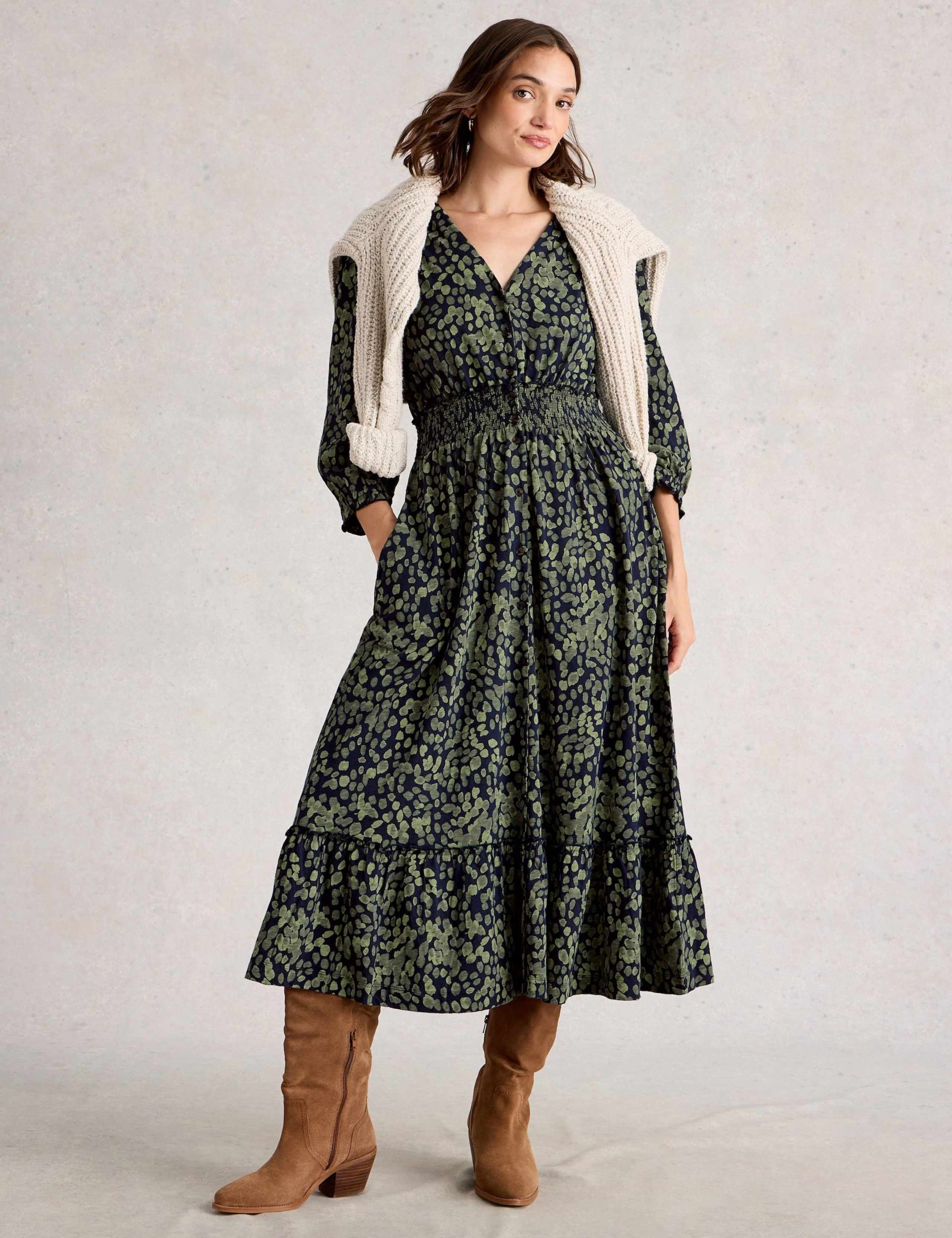 Pure Cotton Shirred Midaxi Tiered Dress