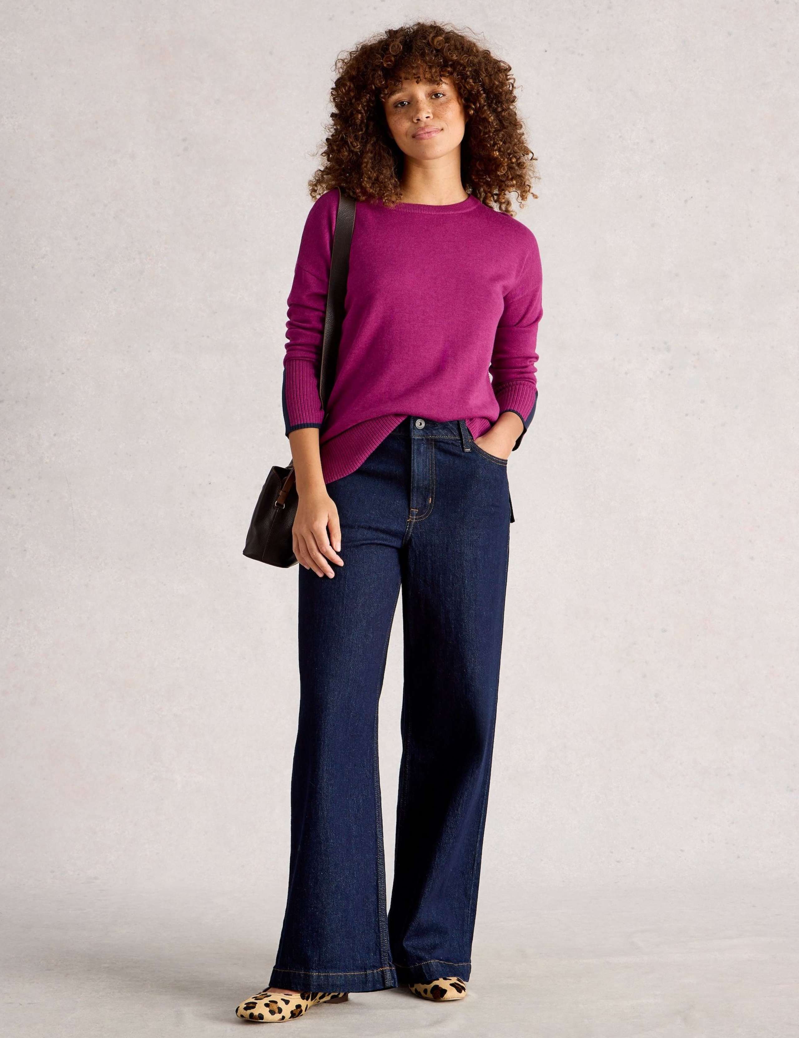 Cotton Blend Crew Neck Split Hem Jumper