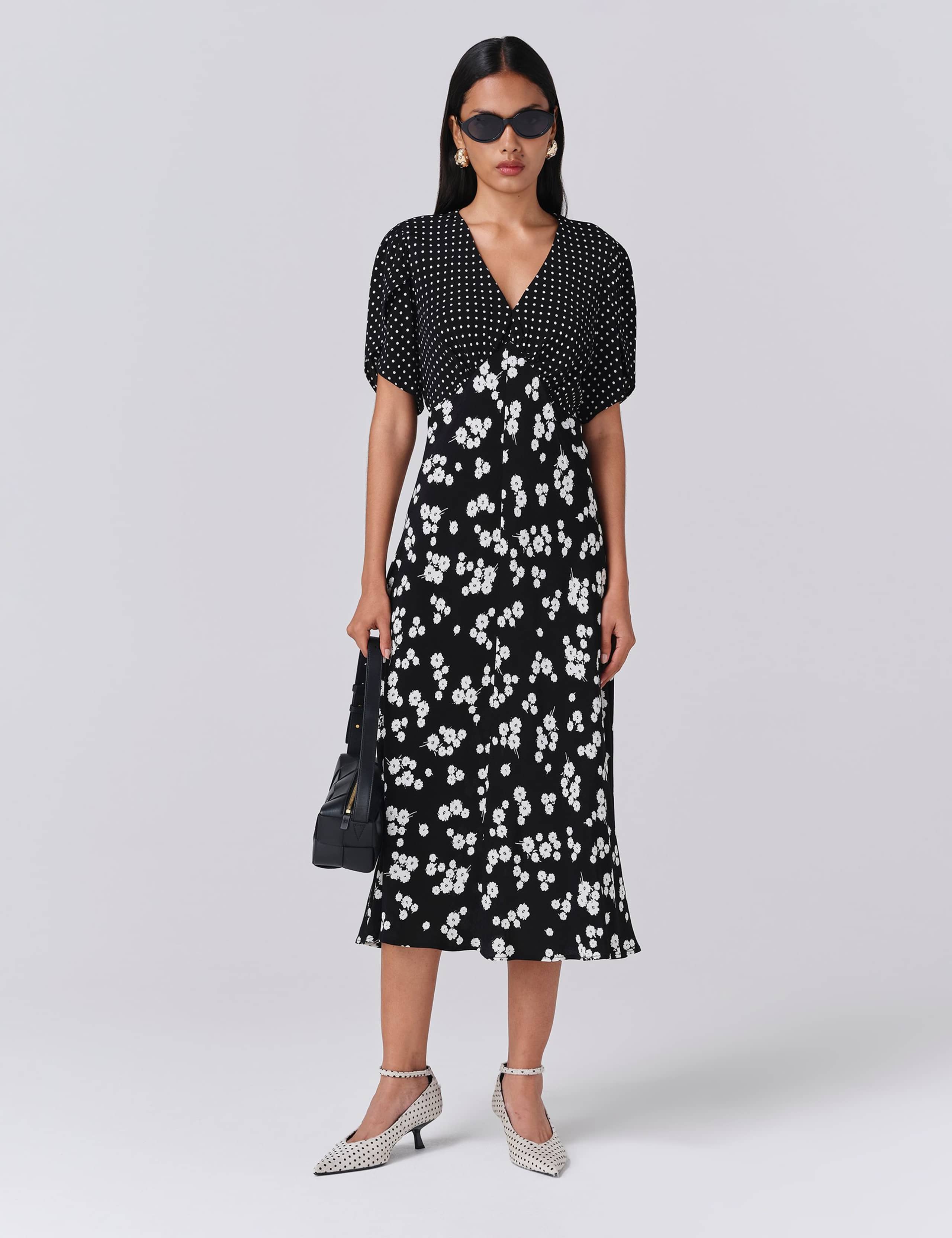 Floral V-Neck Midi Tea Dress