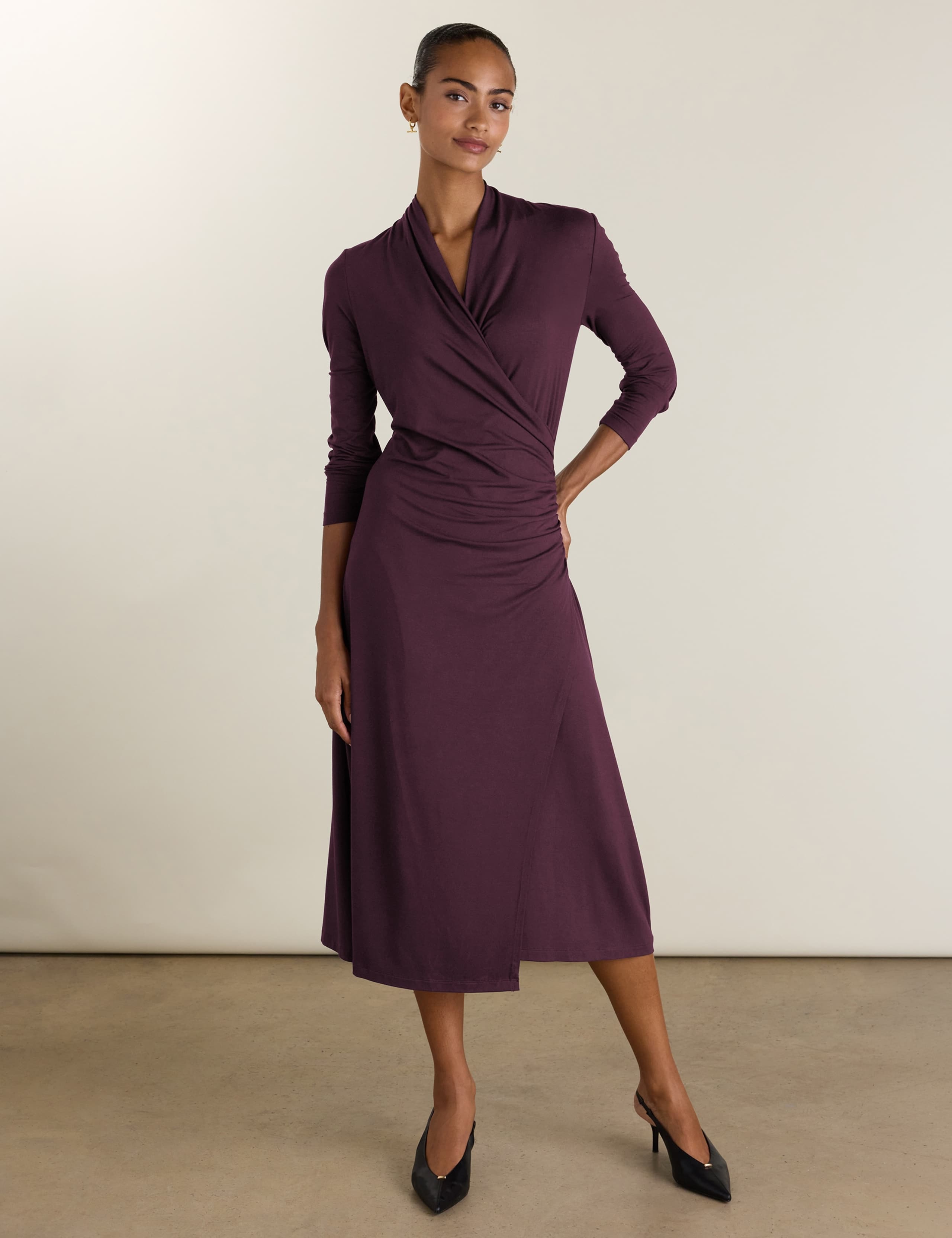 V-Neck Midi Wrap Skater Dress