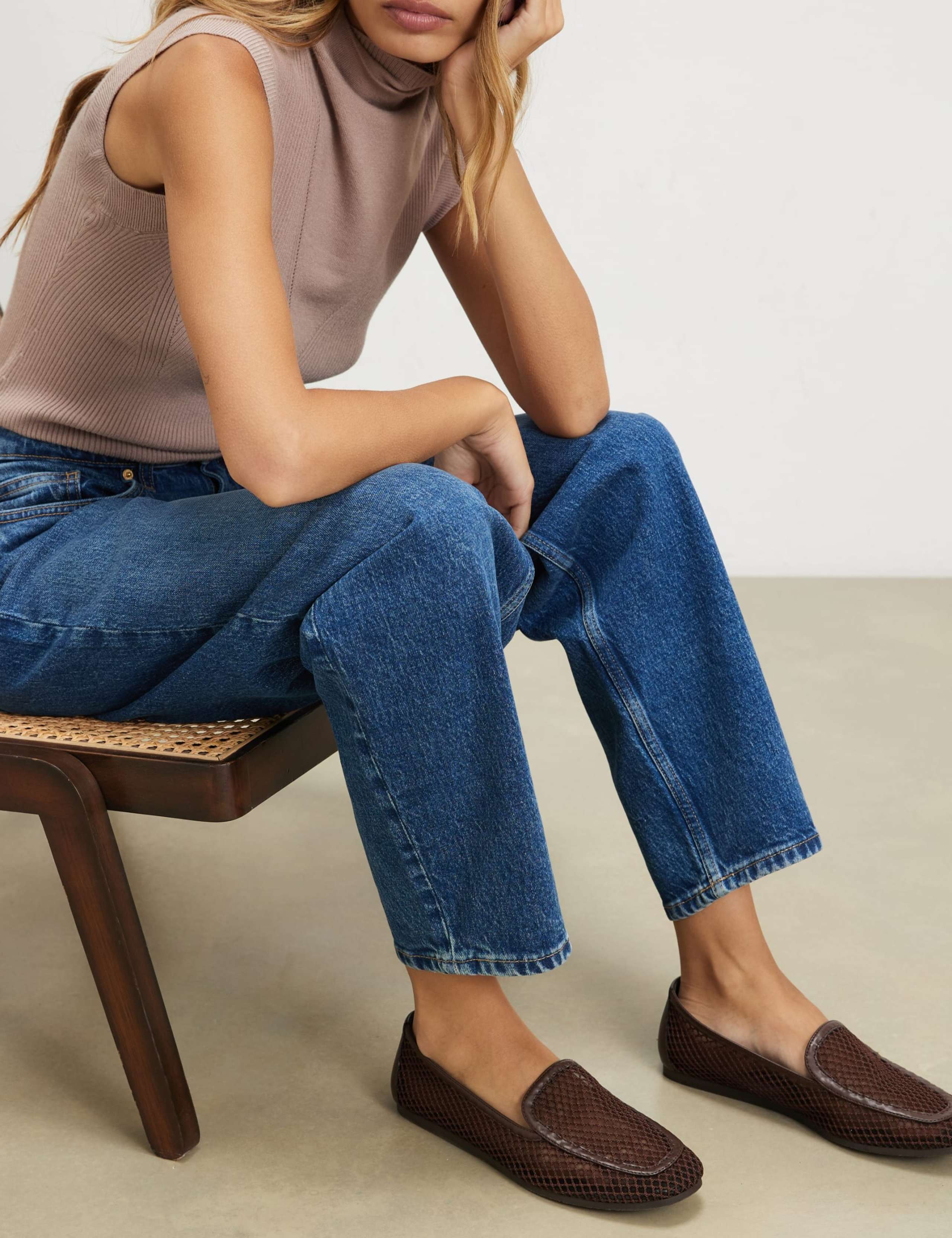 Slip On Mesh Detail Flat Loafers