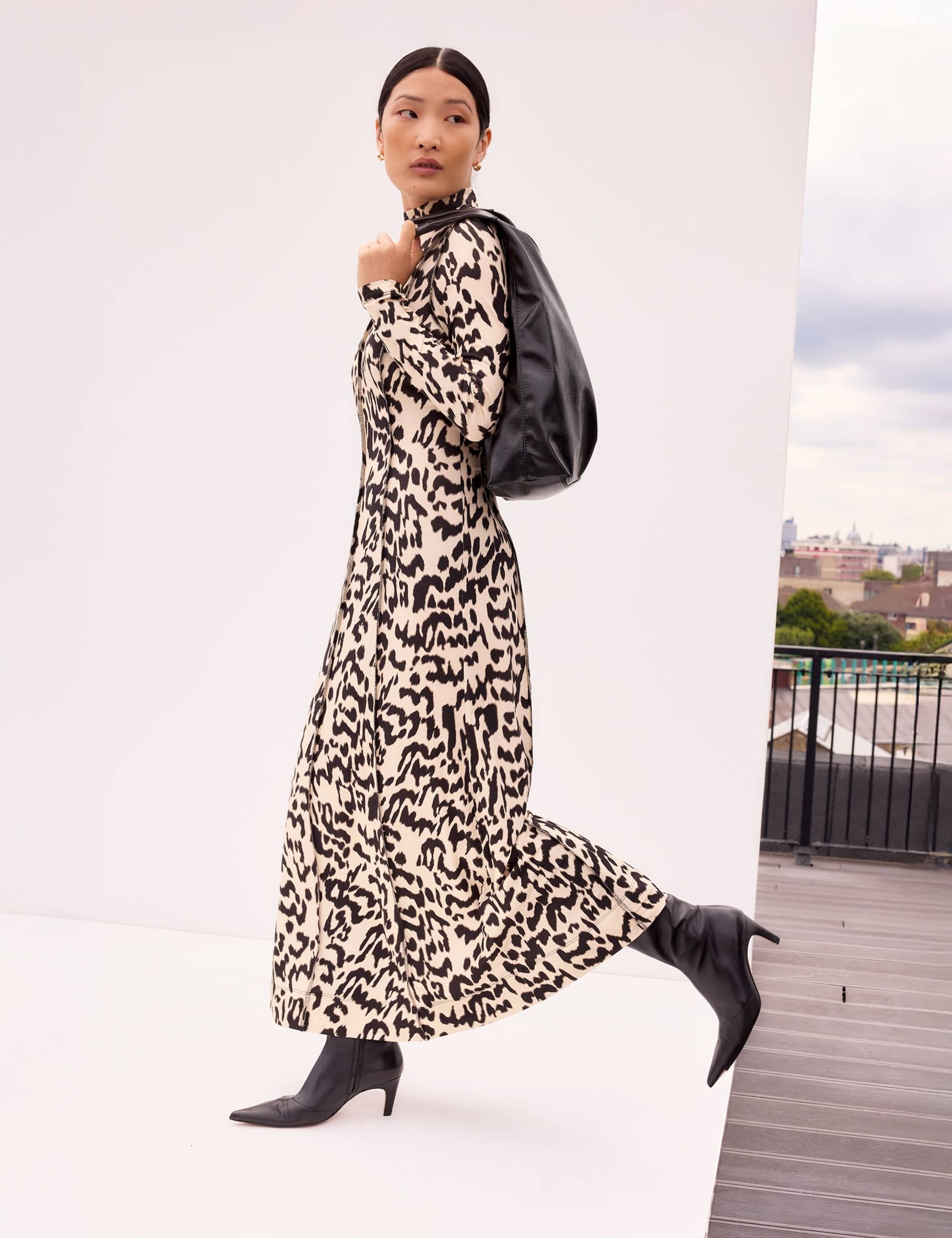 Jersey Animal Print High Neck Maxi Dress