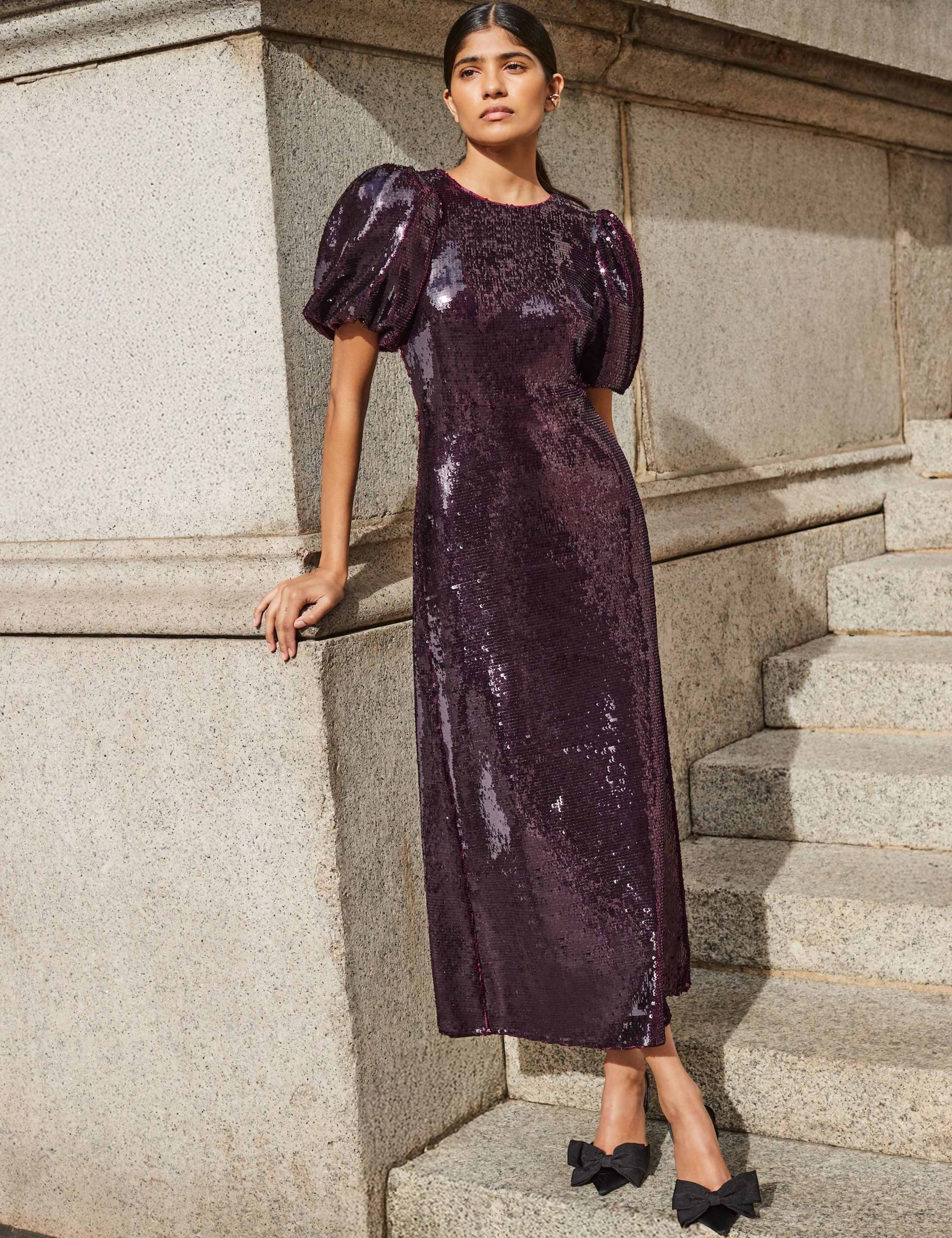 Sequin Crew Neck Maxi Column Dress
