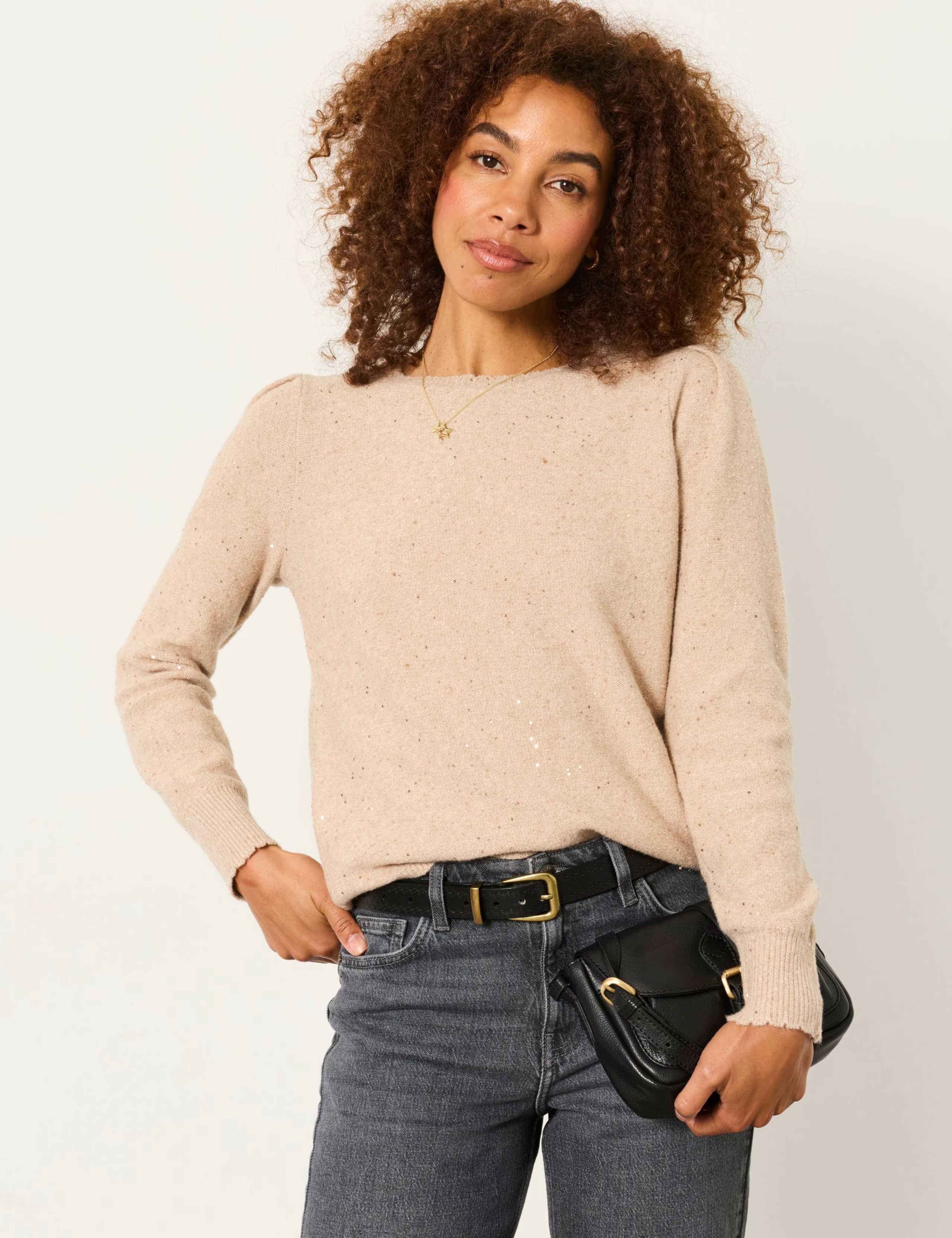 Cotton Blend Sparkly Crew Neck Jumper