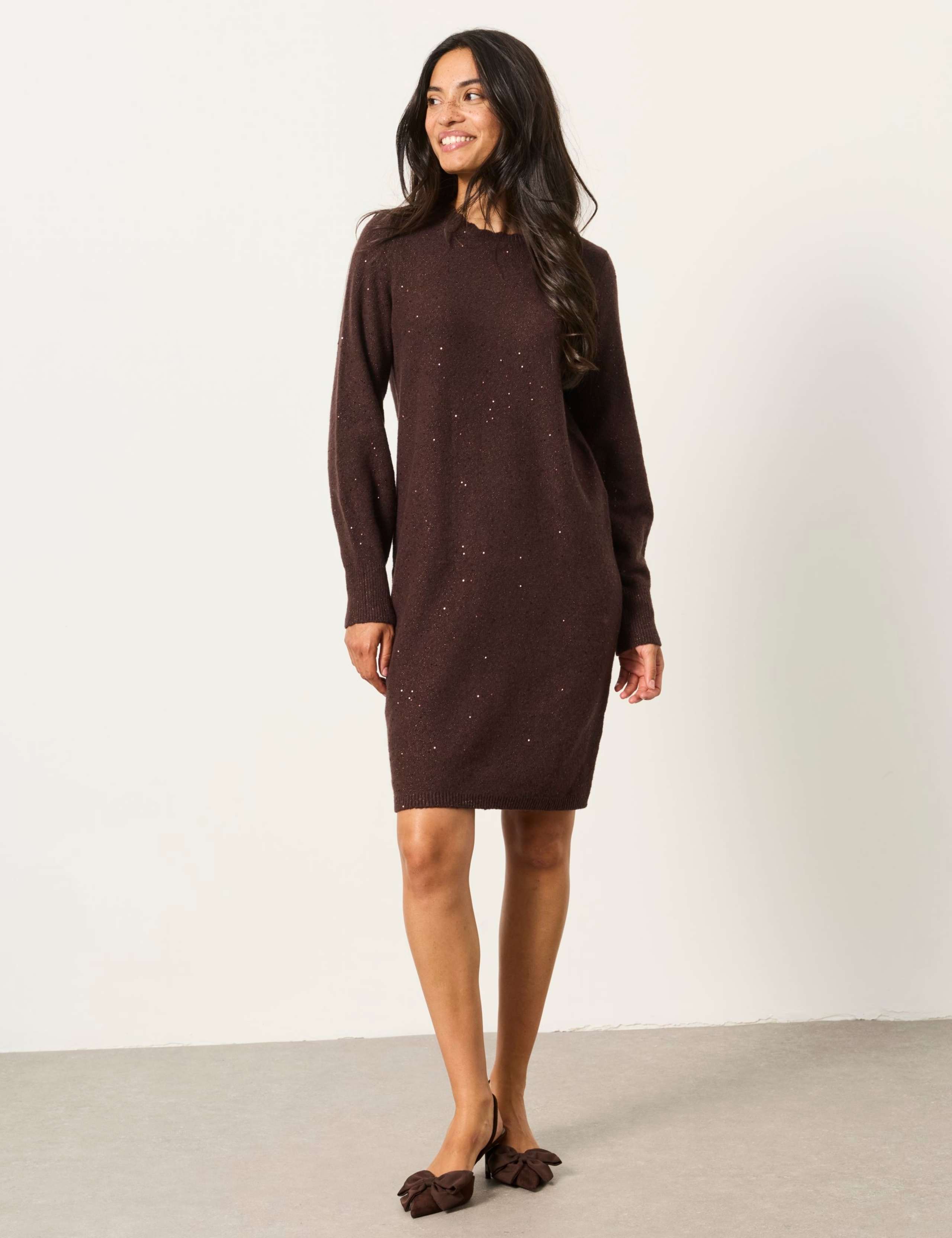 Cotton Blend Metallic Knitted Jumper Dress