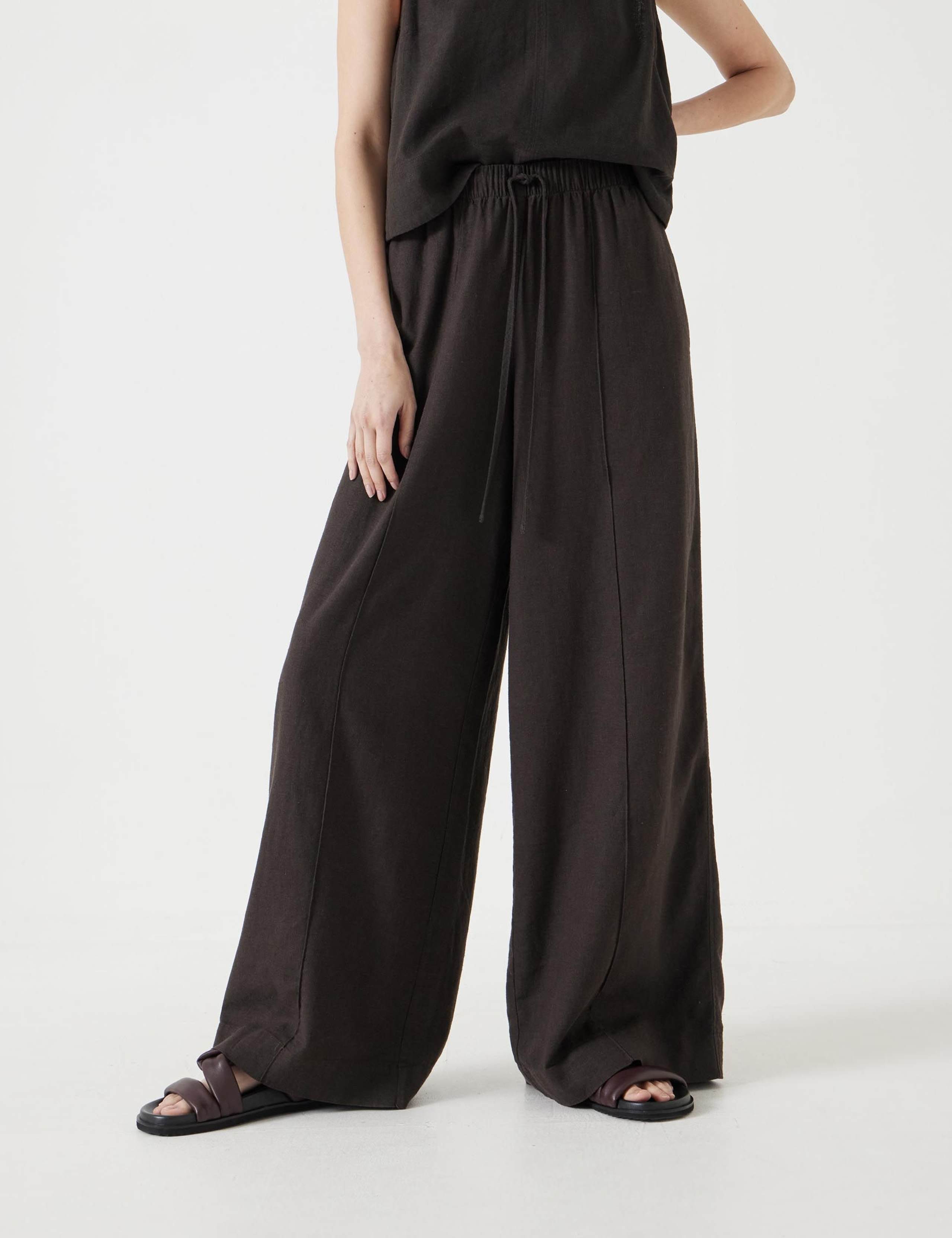 Linen Blend Wide Leg Trousers