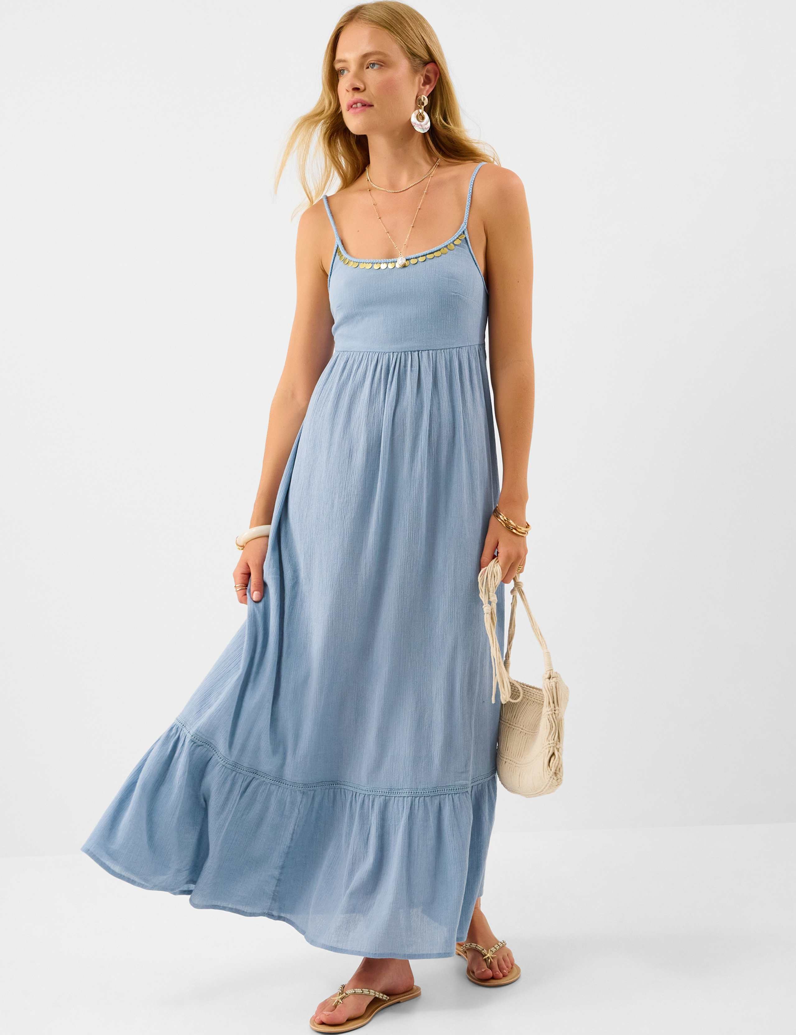 Pure Cotton Embellished Strappy Maxi Dress