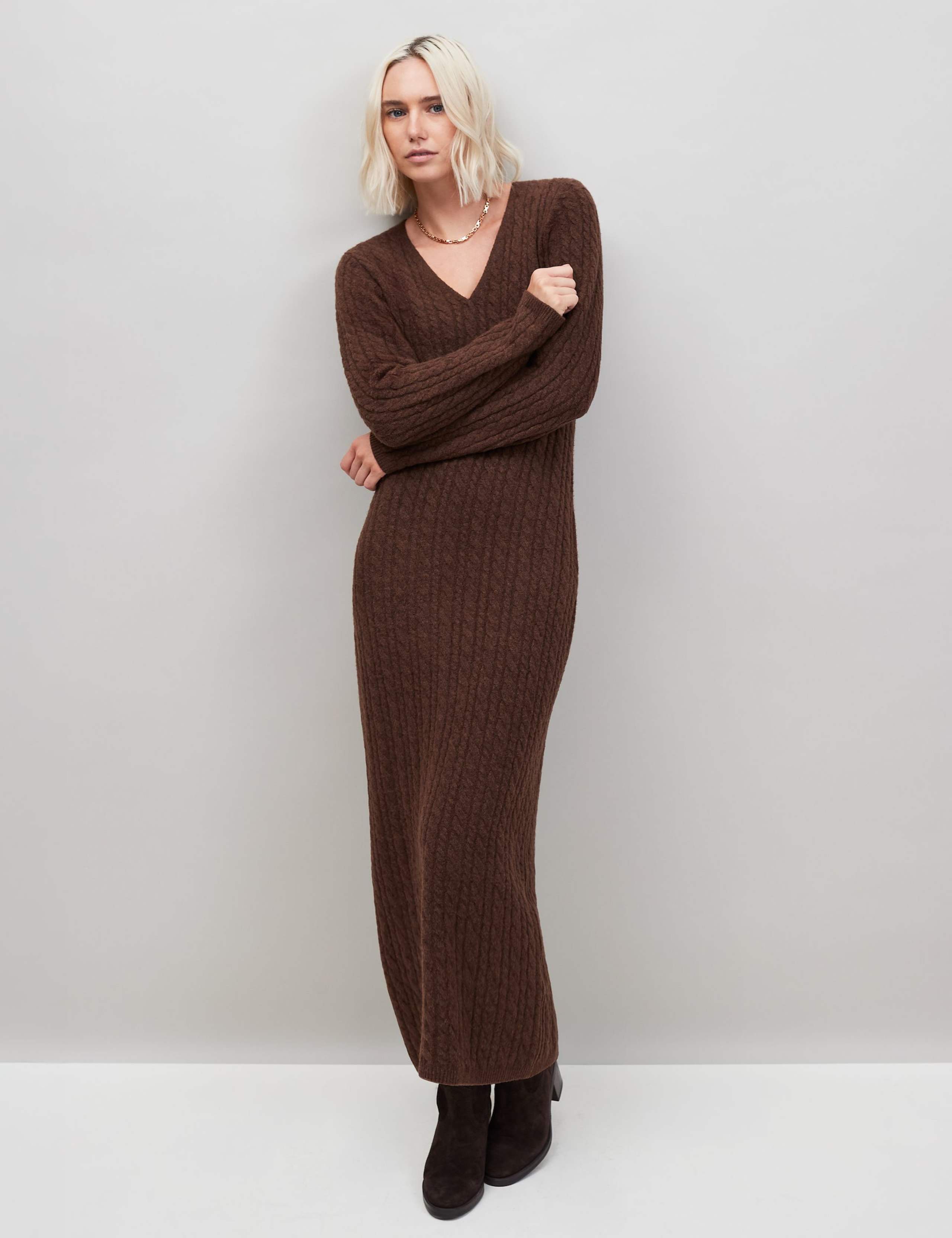 Cotton Rich Cable Knit Midaxi Jumper Dress