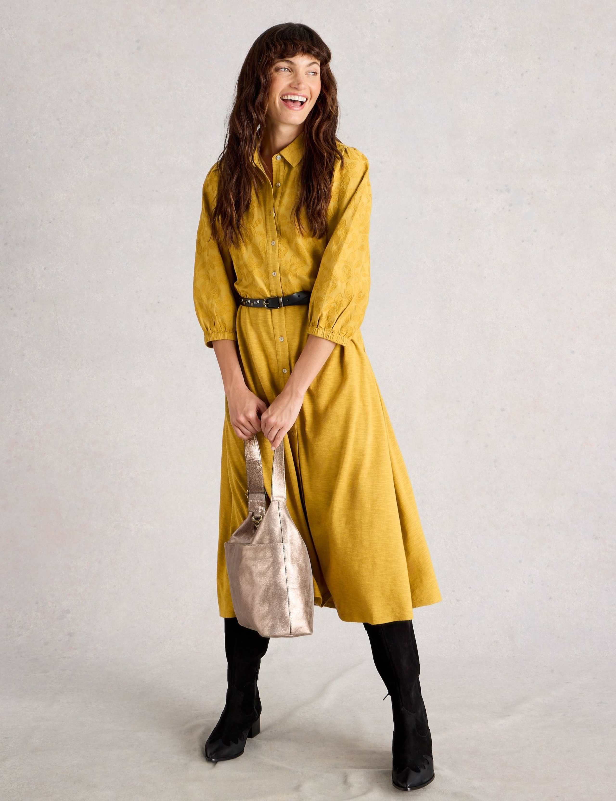 Cotton Rich Embroidered Midi Shirt Dress