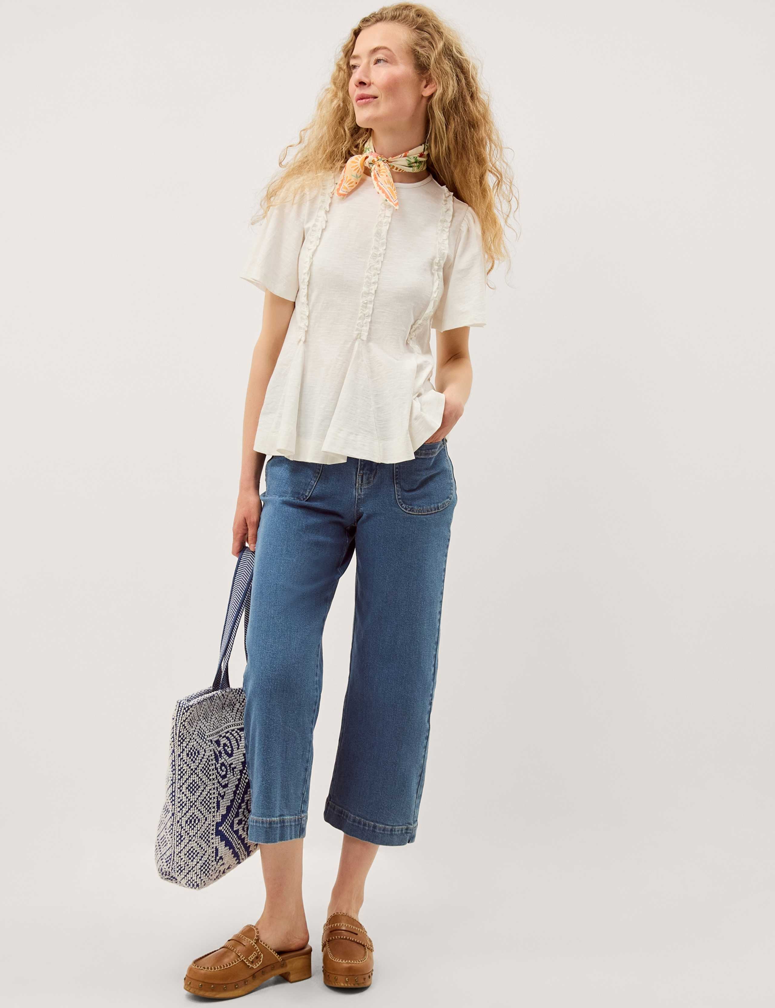 Pure Cotton Jersey Frill Detail Blouse