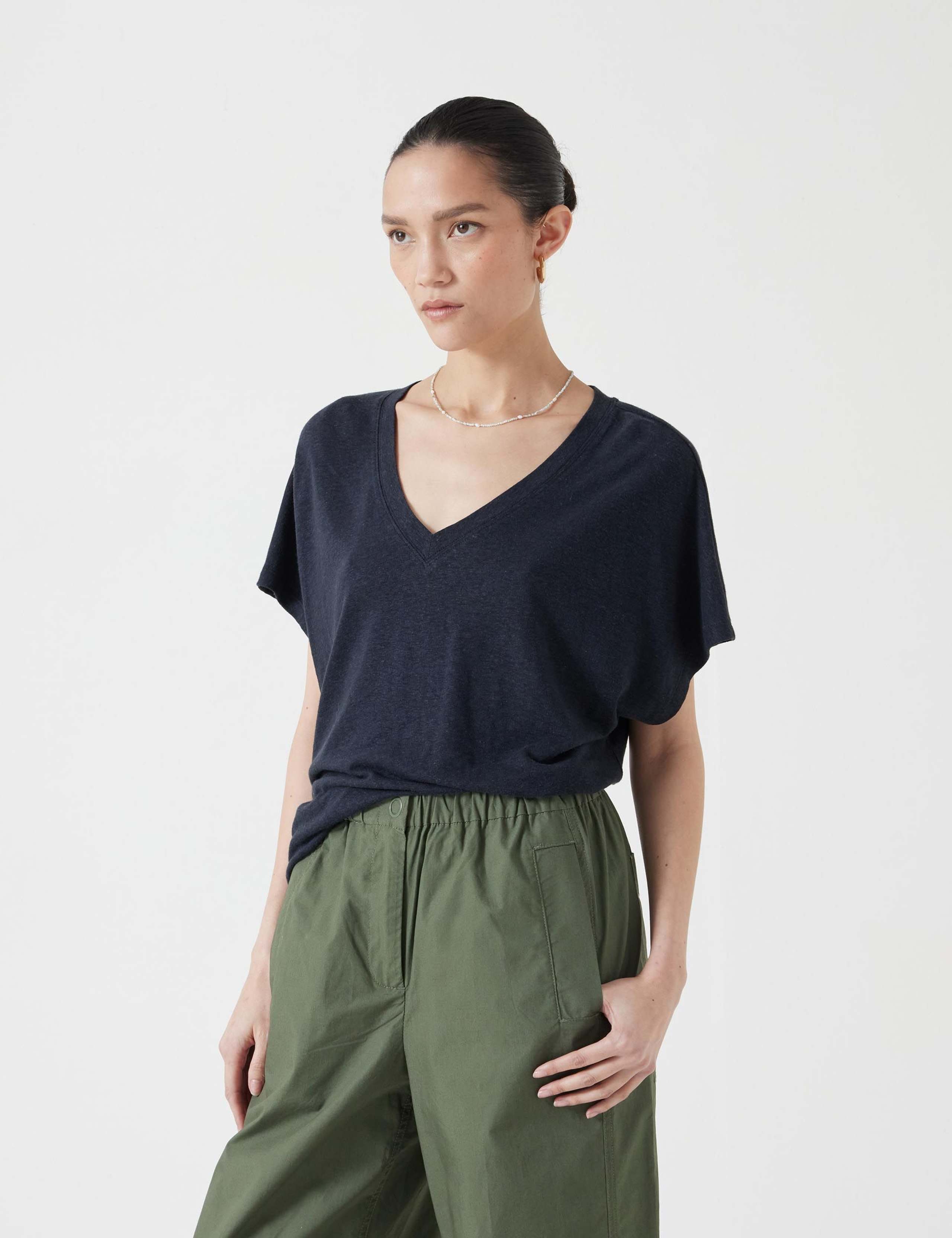 Linen Rich V-Neck T-Shirt