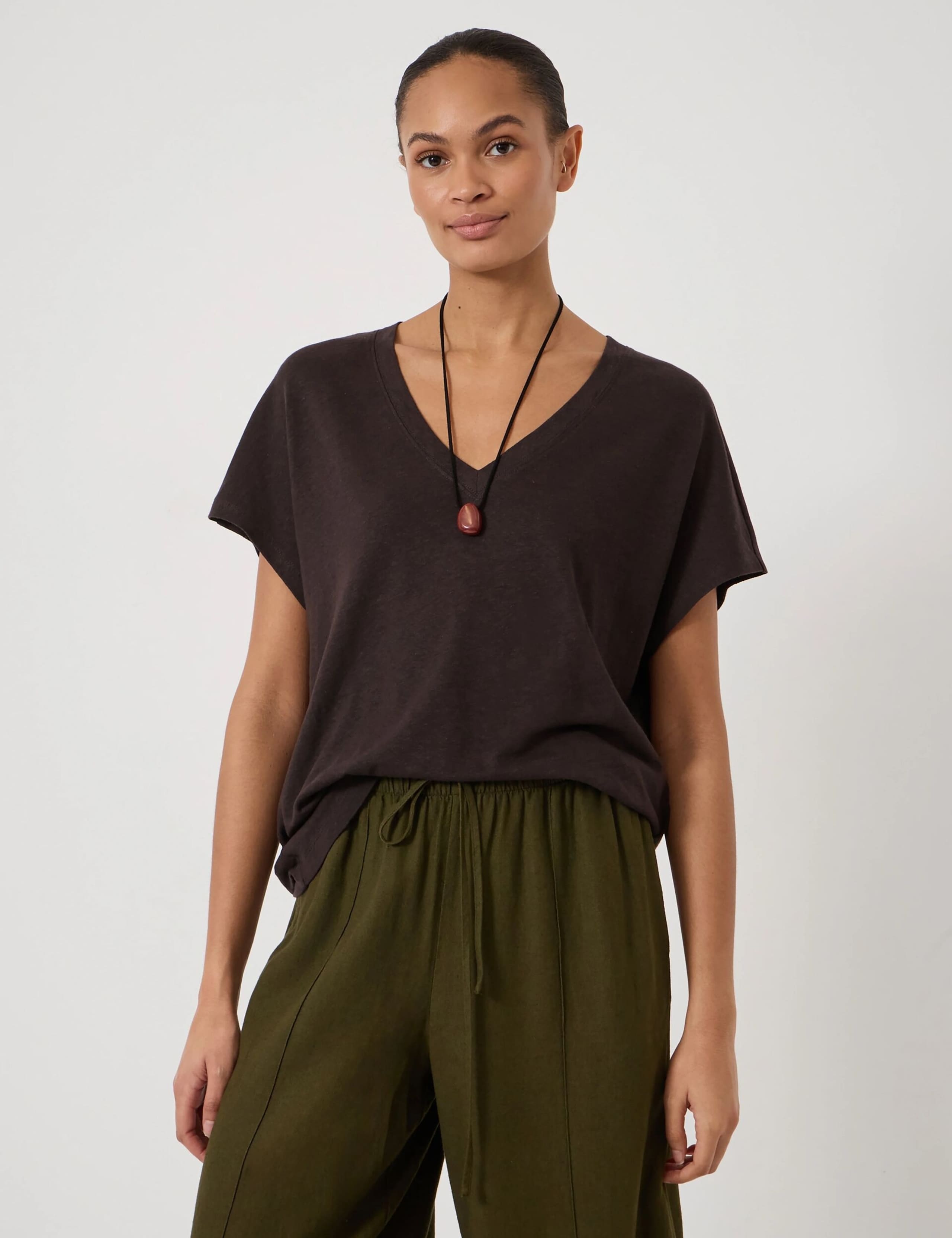 Linen Rich V-Neck T-Shirt