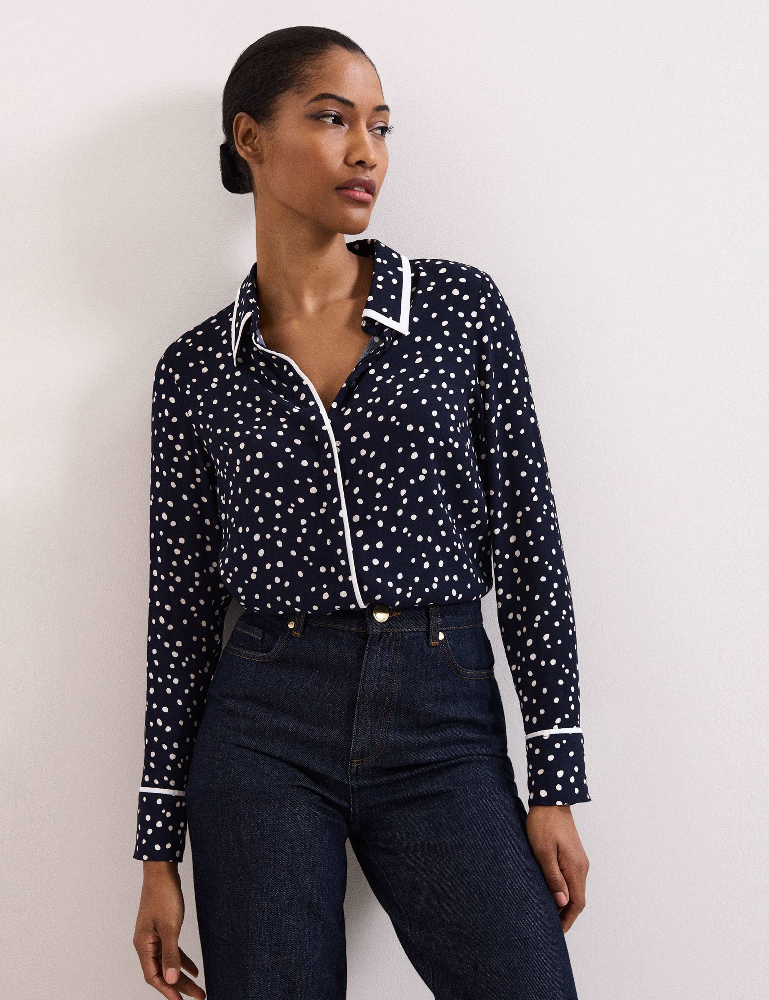 Spot Print Collared Button Through Shirt