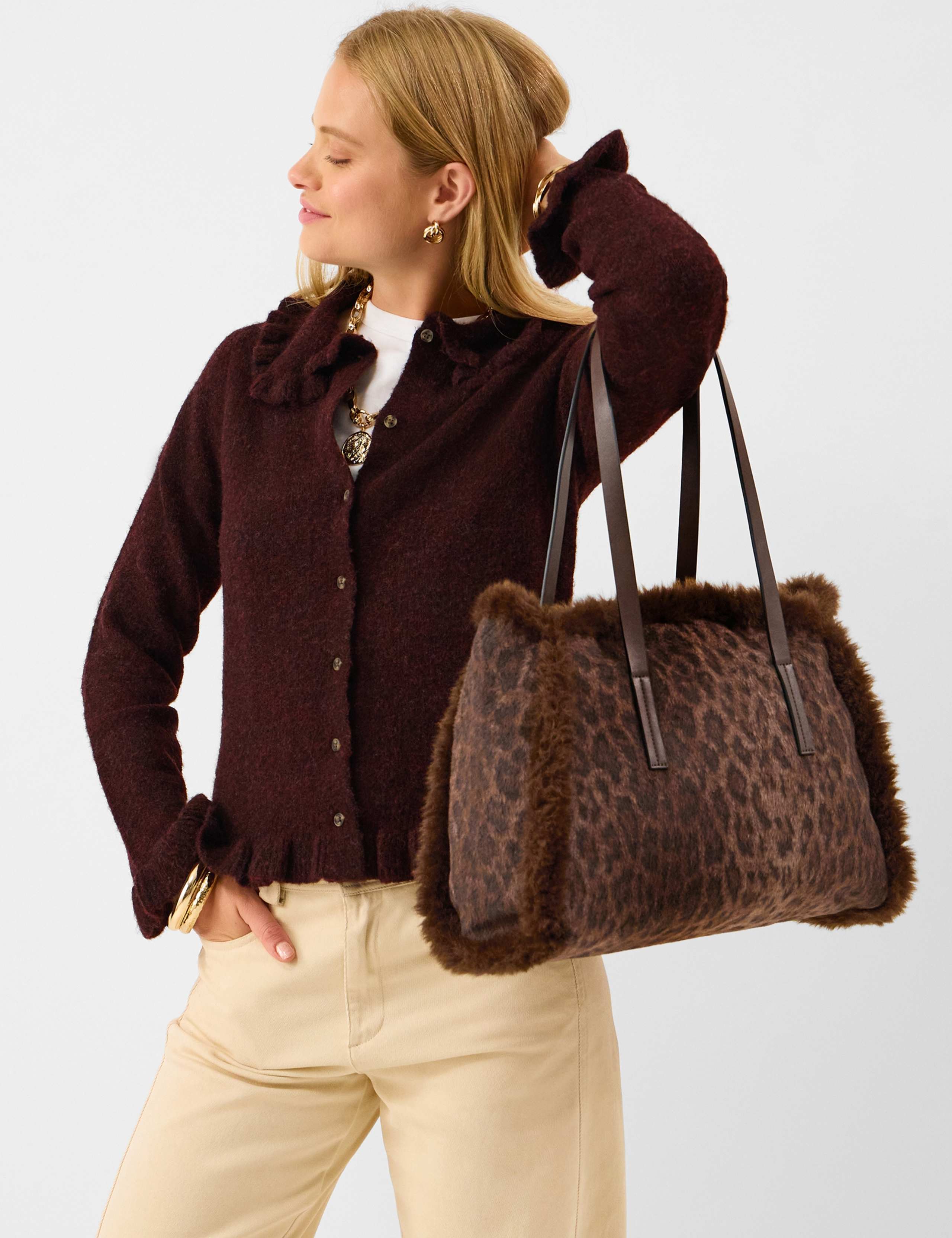 Leopard Print Faux Fur Shoulder Bag