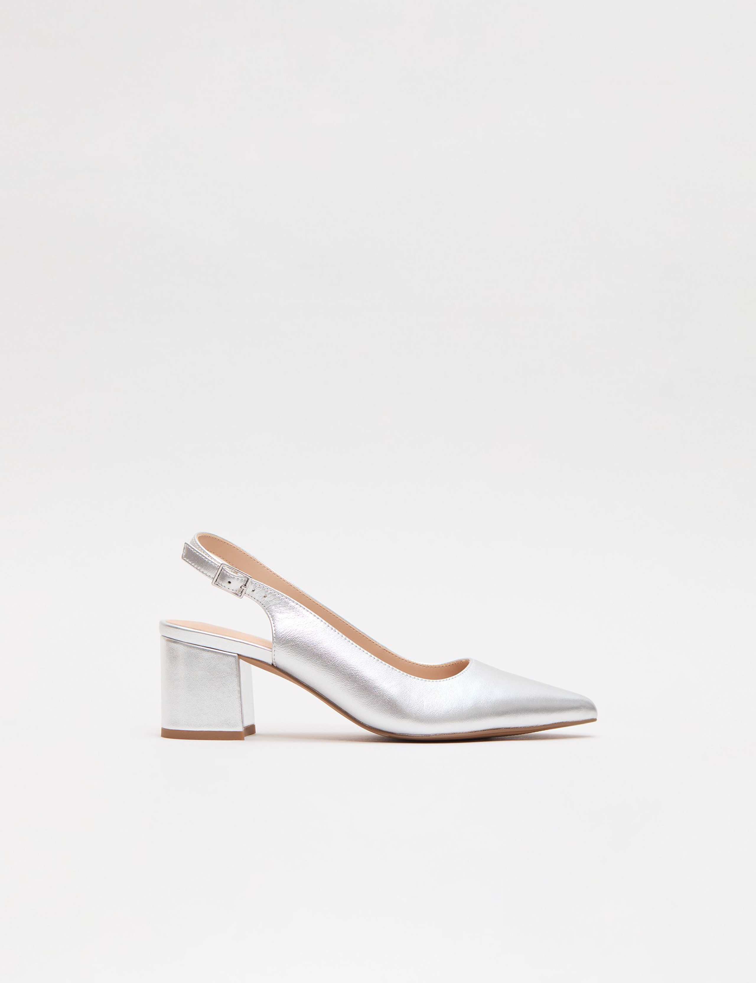 Leather Metallic Block Heel Slingback Shoes
