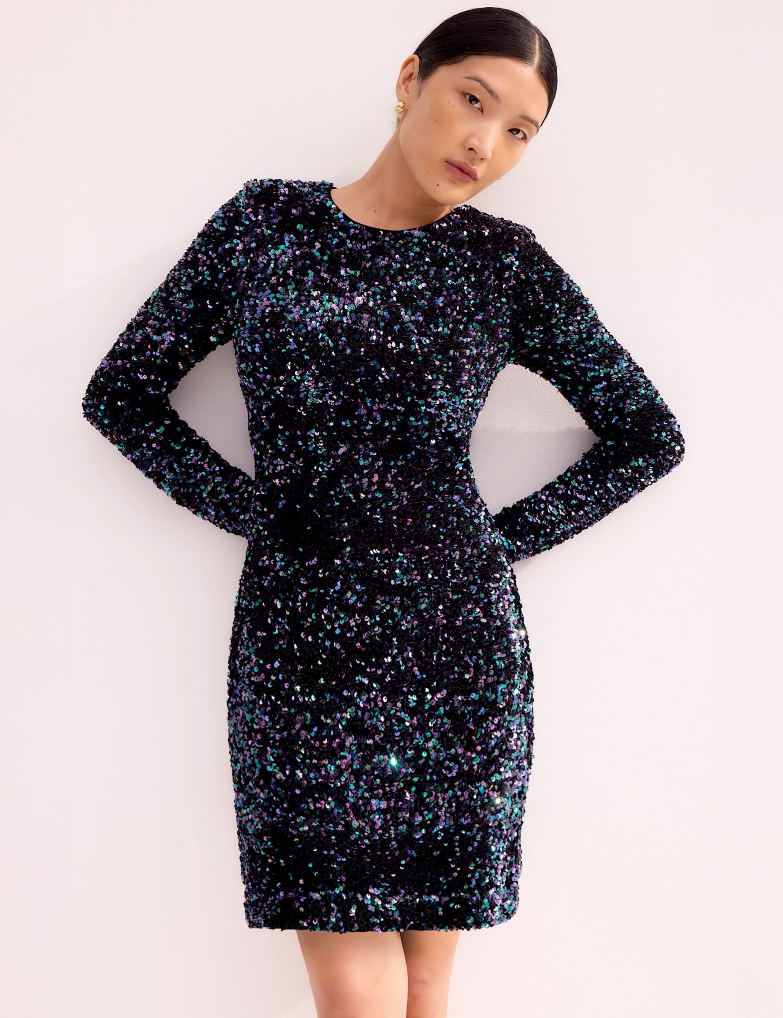 Sequin Crew Neck Mini Bodycon Dress