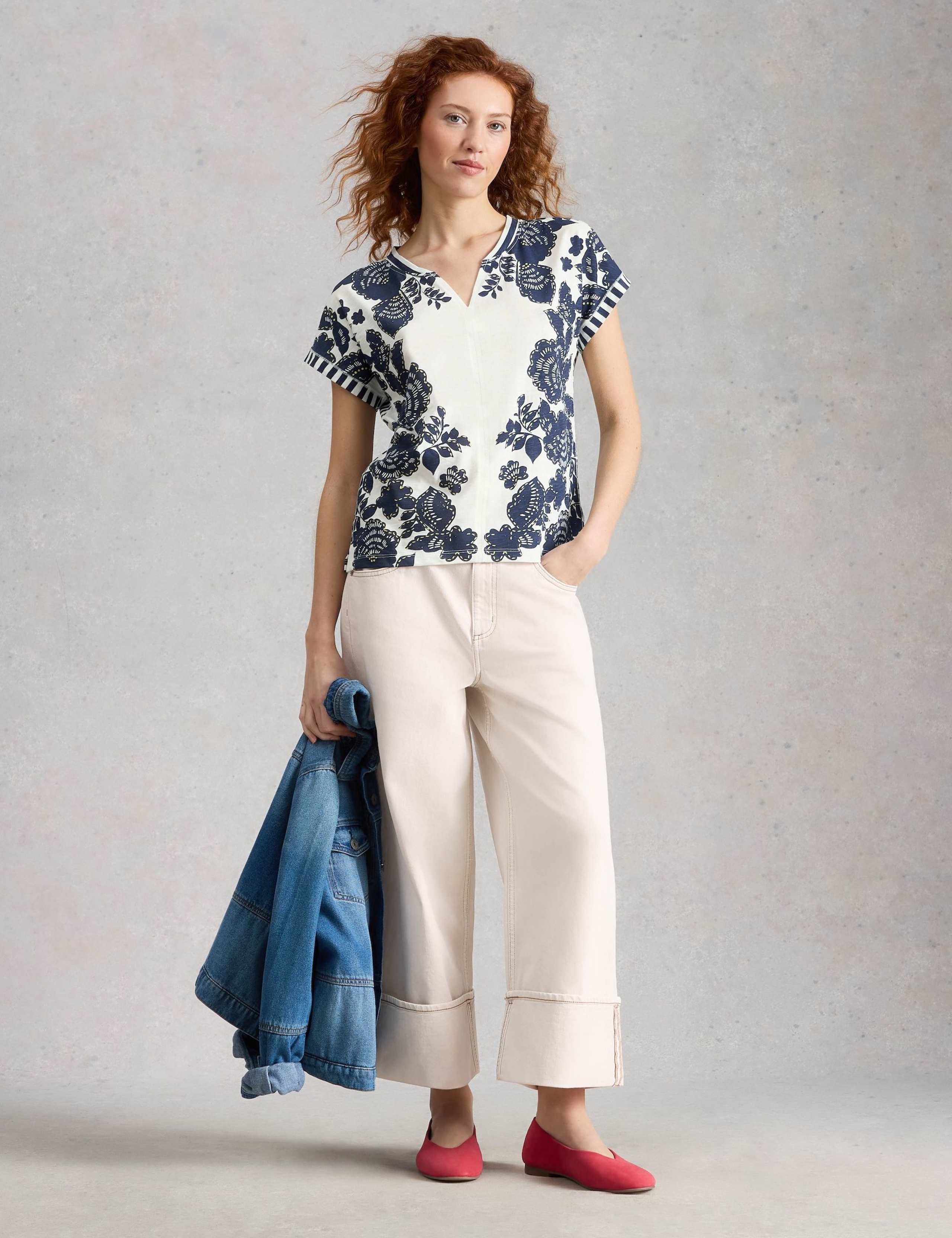 Pure Cotton Floral Striped T-Shirt