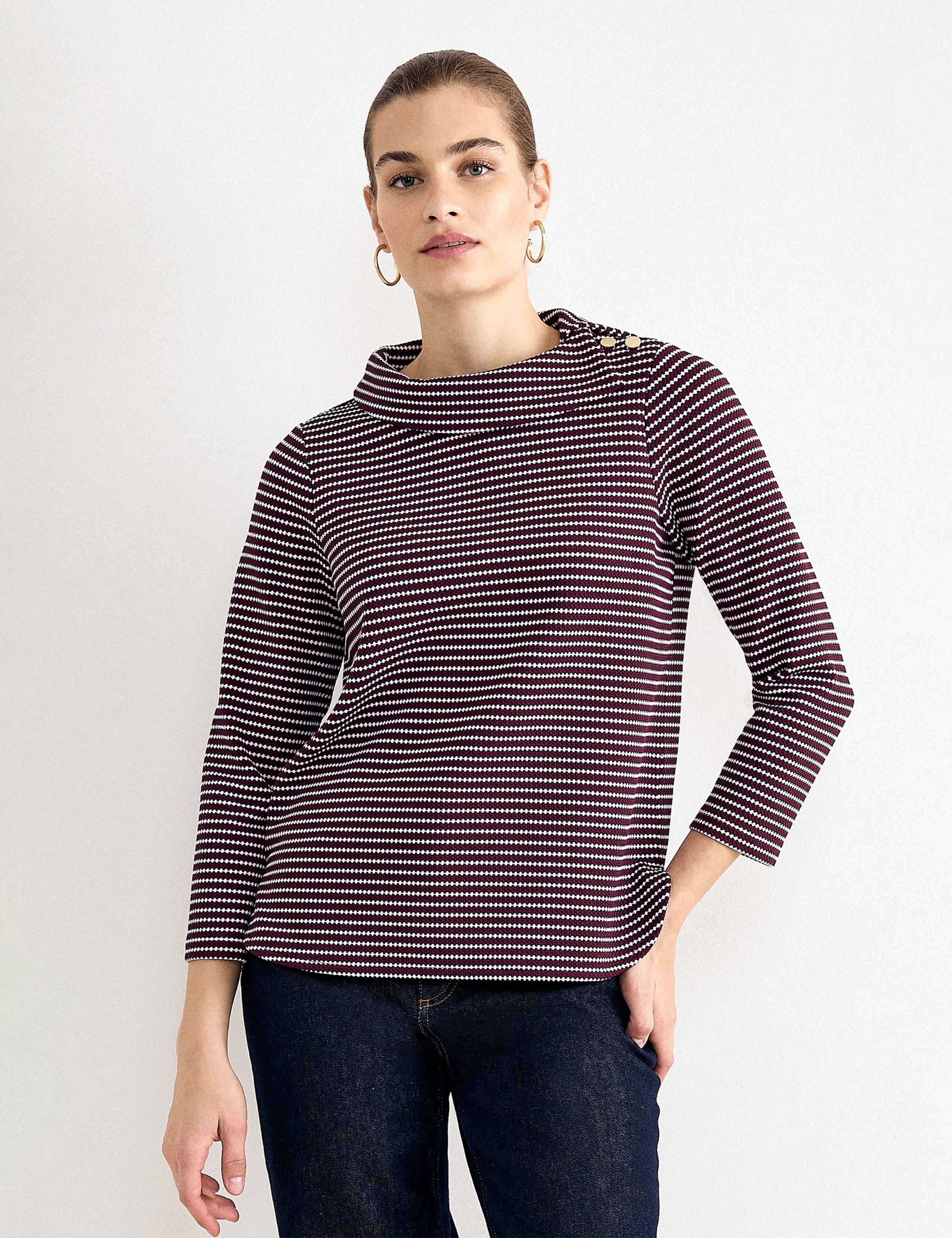 Striped Textured Cowl Neck Top