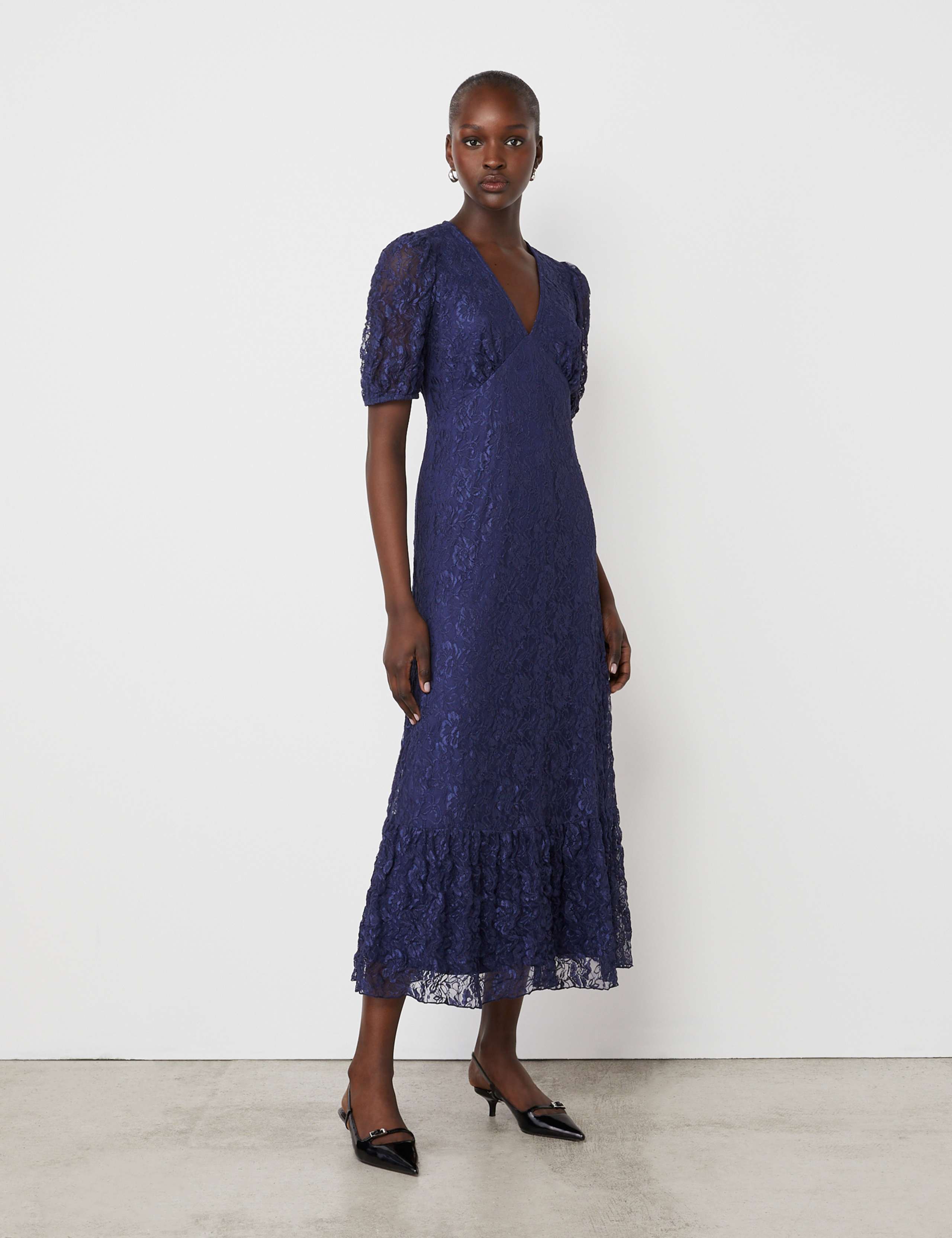 Lace V-Neck Midi Tiered Dress
