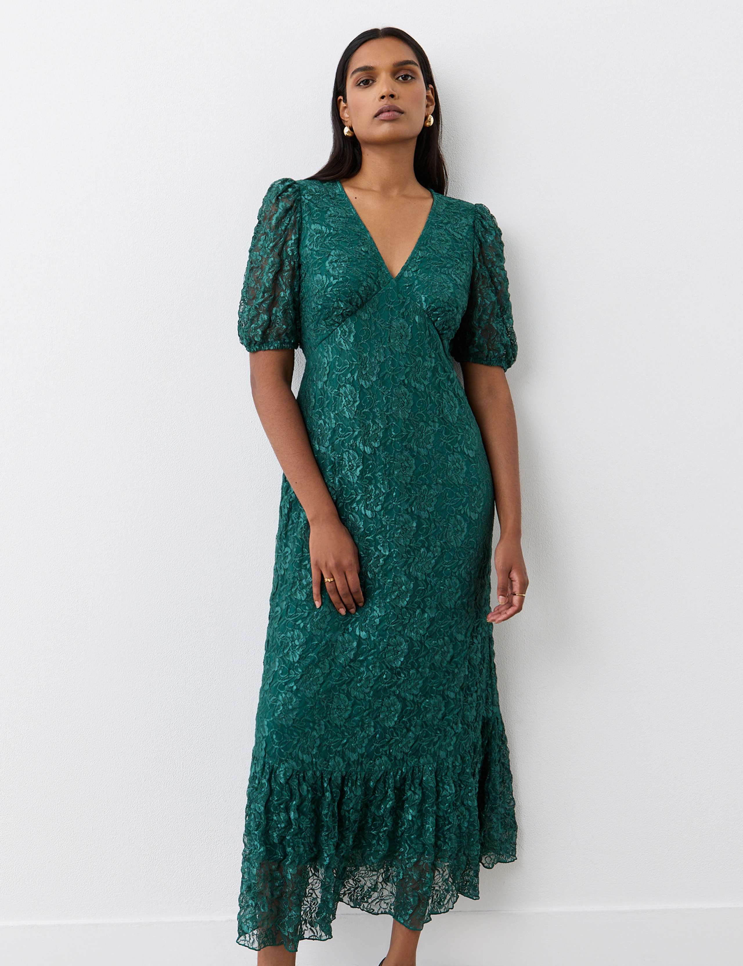 Lace V-Neck Midi Tiered Dress