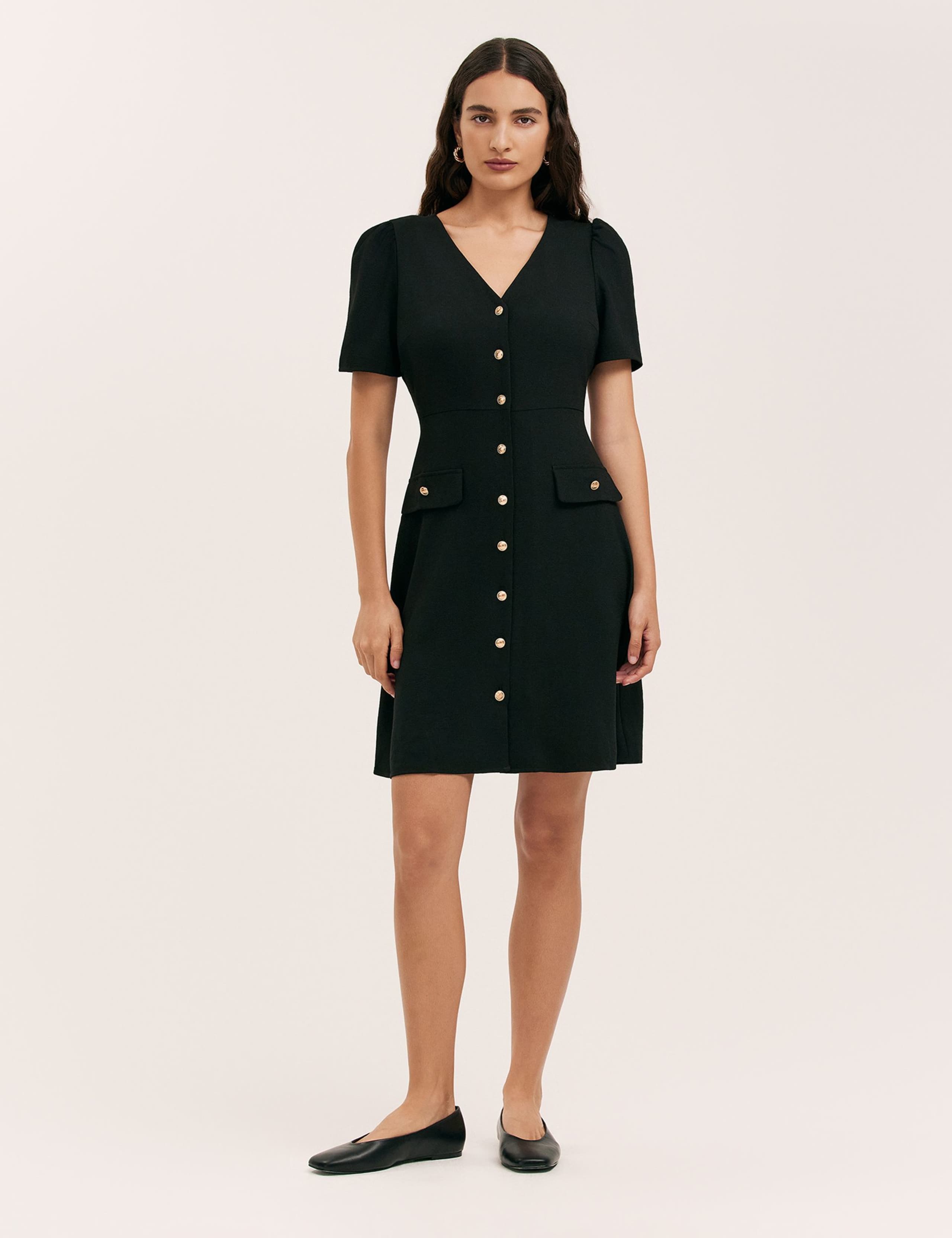 V-Neck Button Through Tailored Dress