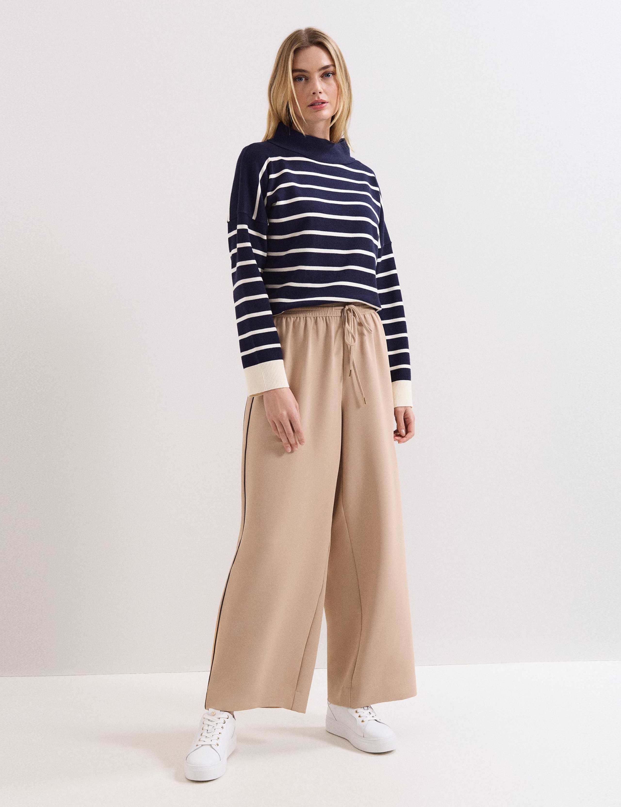 Side Stripe Drawstring Wide Leg Trousers