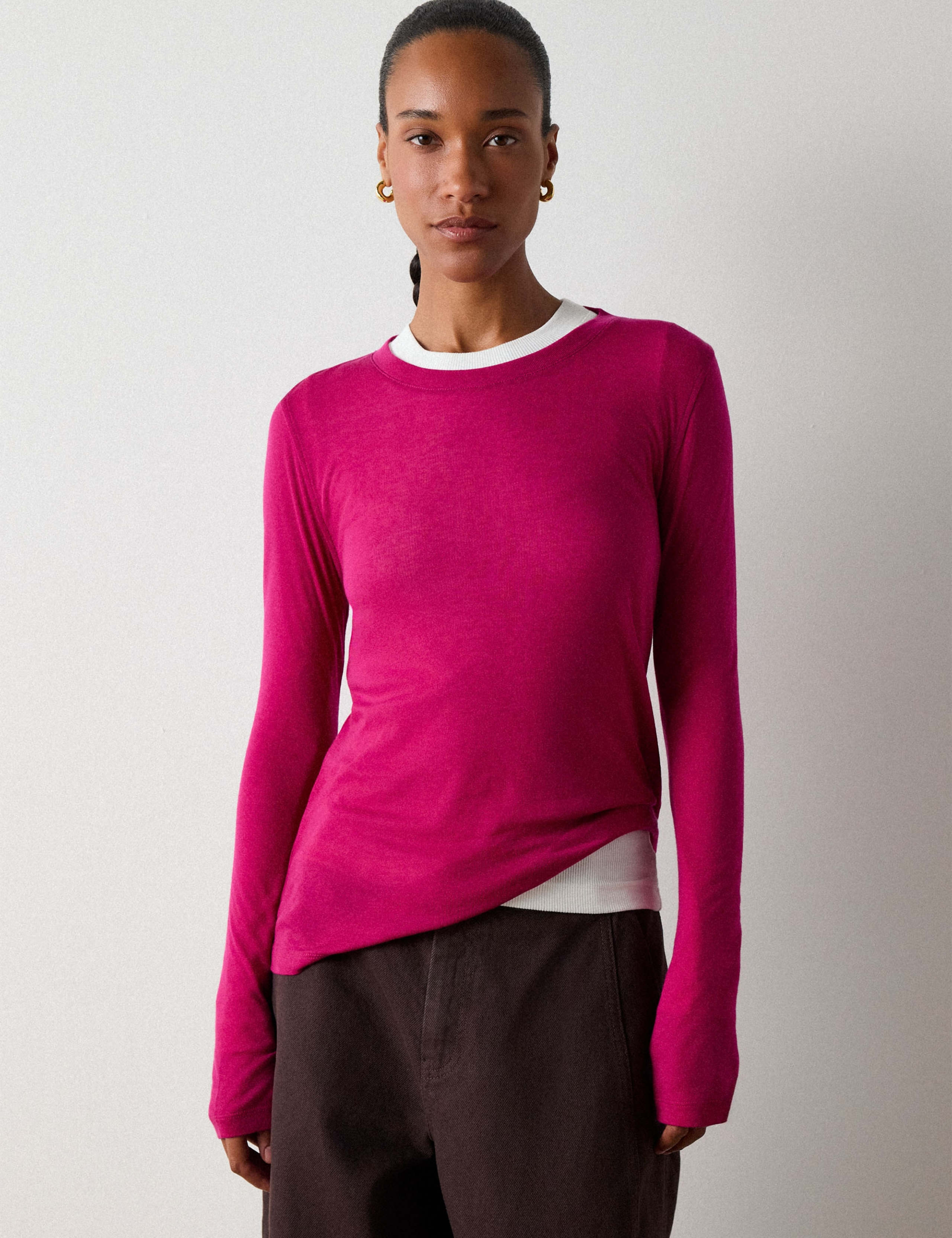Lyocell Jersey Crew Neck Top with Wool