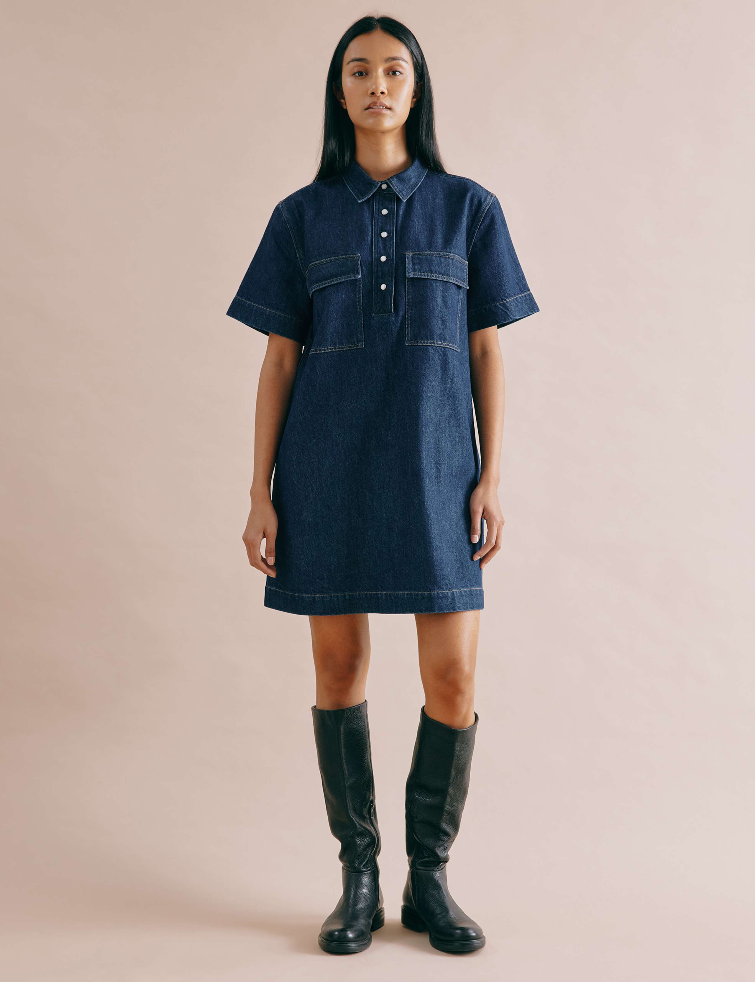 Denim Mini Shift Shirt Dress