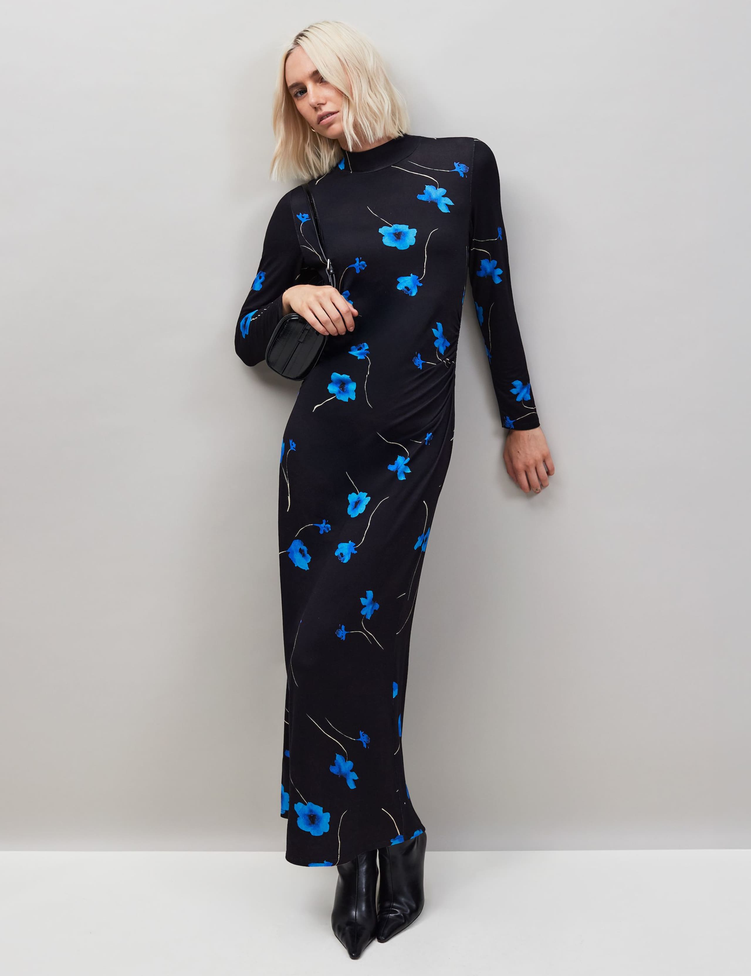 Jersey Floral Funnel Neck Maxi Column Dress