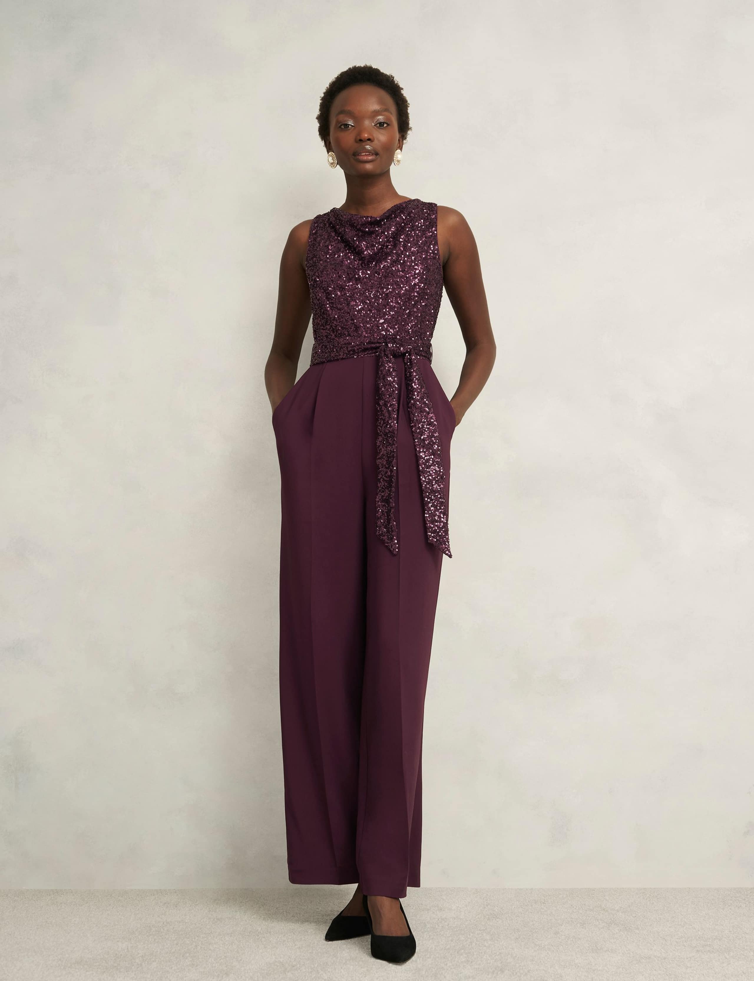 Sequin Tie Detail Wide Leg Jumpsuit