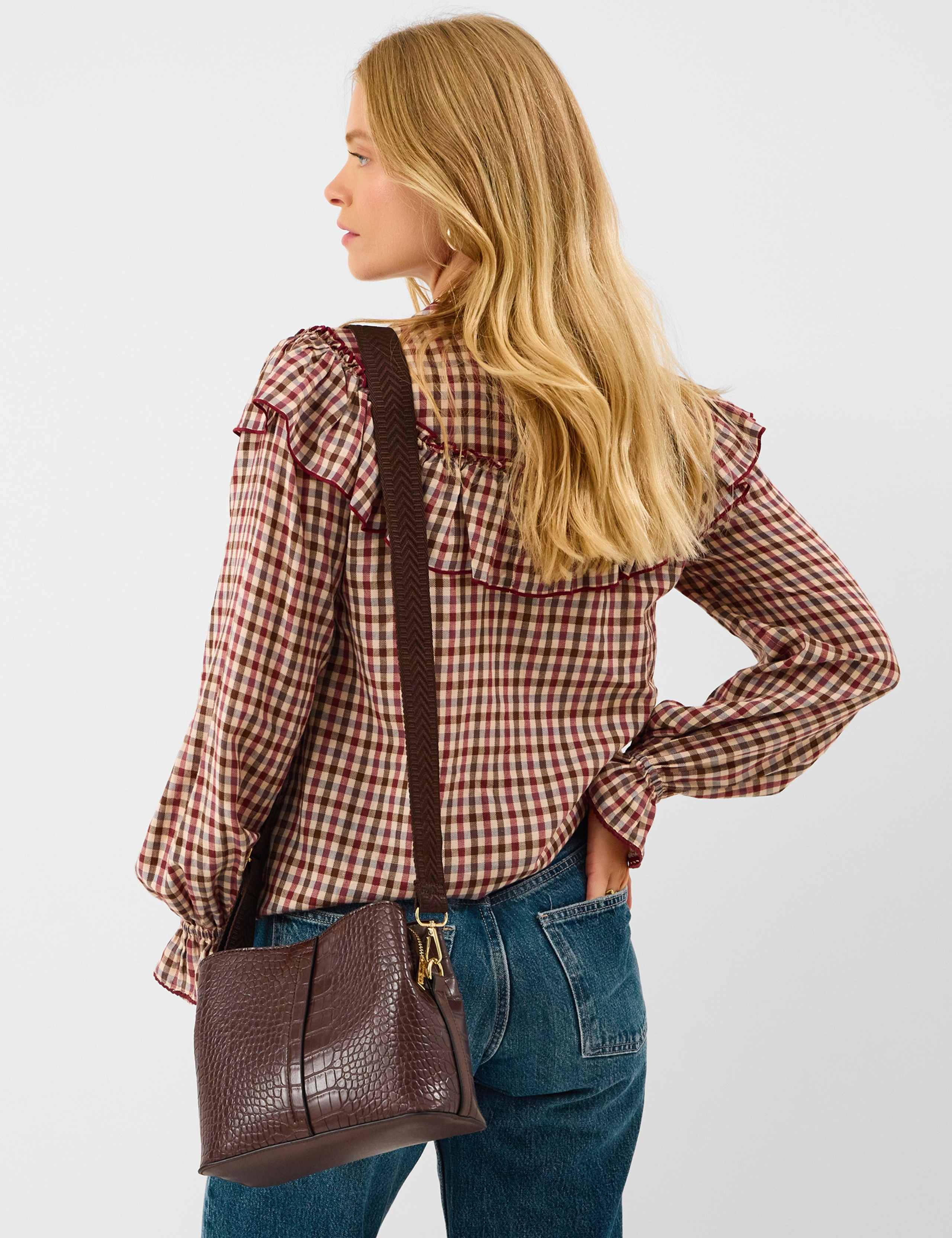 Faux Croc Print Crossbody Bag