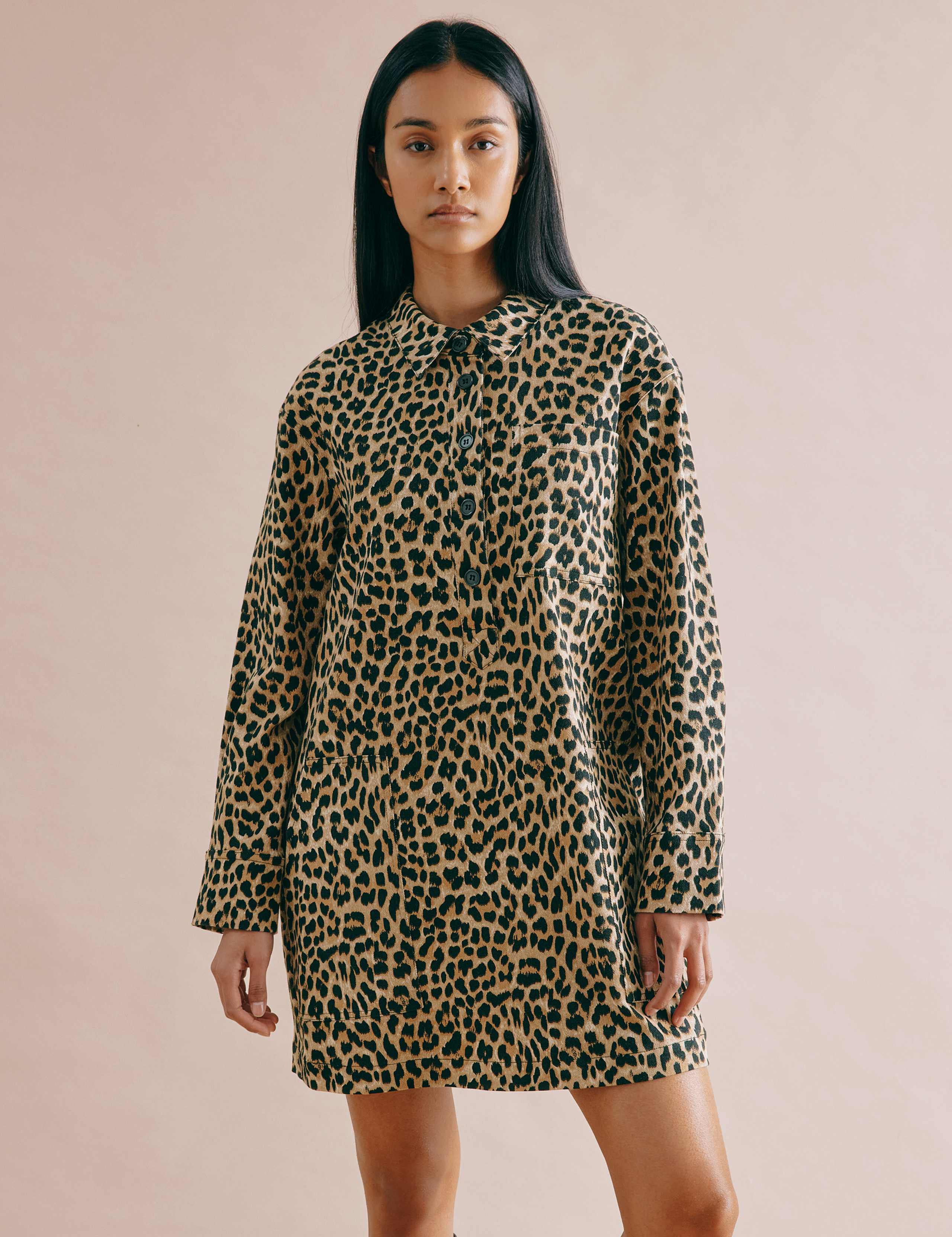 Cotton Rich Animal Print Shirt Dress